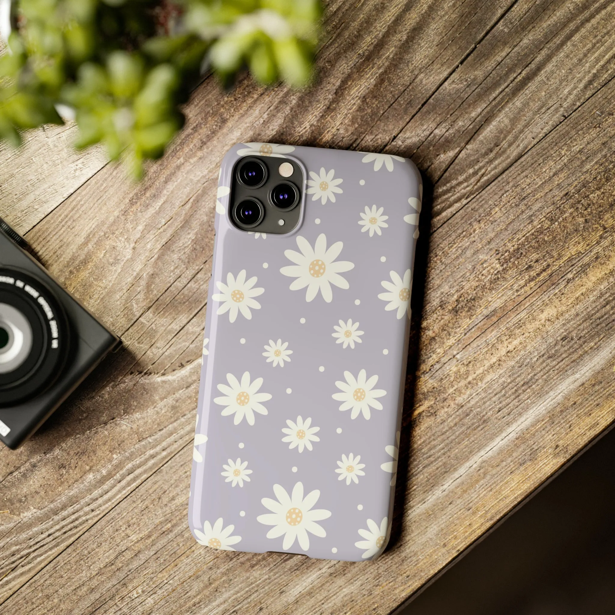 Purple background and Daisies Design Sleek Elegance Wireless-Charging Compatible Phone Case Slim Phone Case compatible with over 20 iphone models