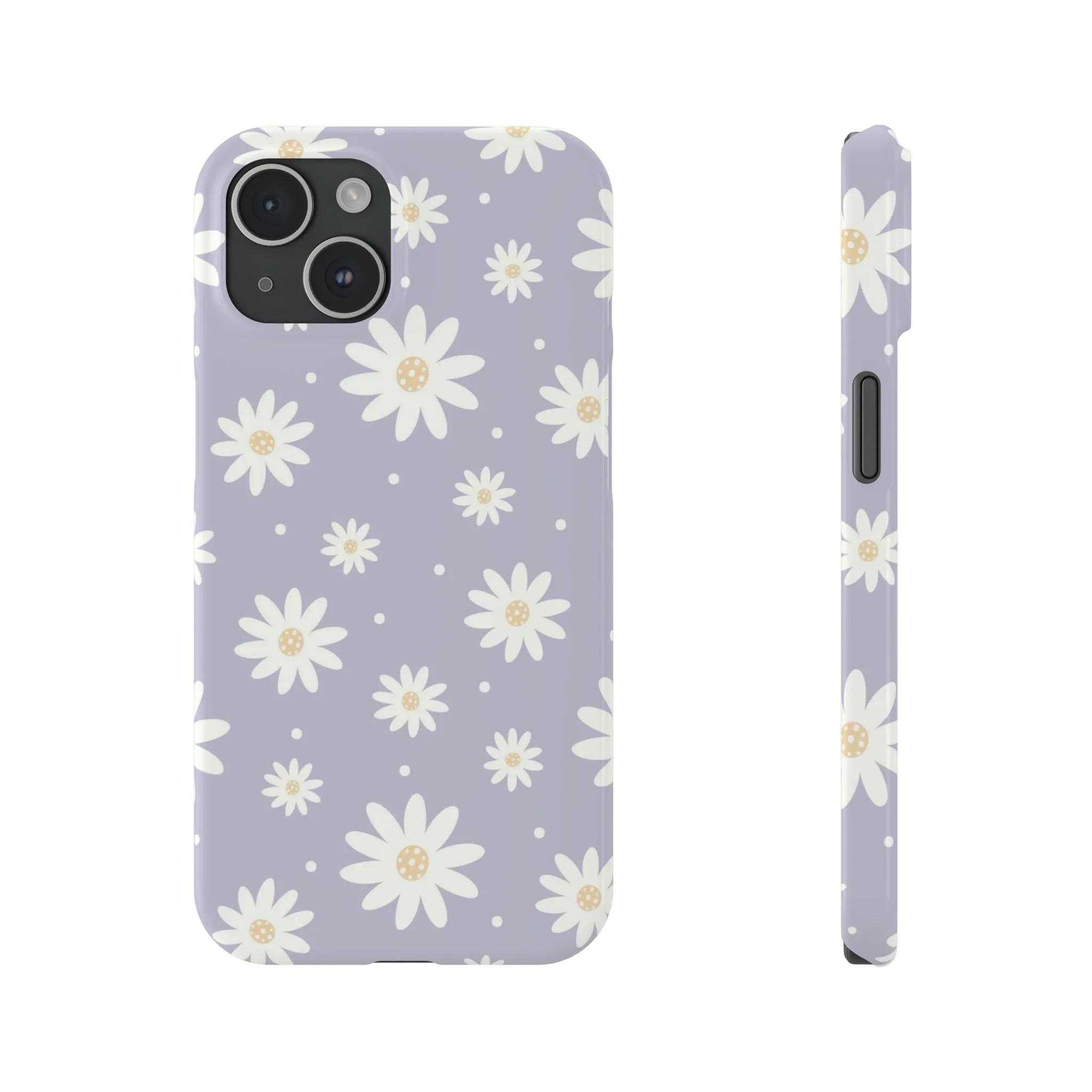 Purple background and Daisies Design Sleek Elegance Wireless-Charging Compatible Phone Case Slim Phone Case compatible with over 20 iphone models