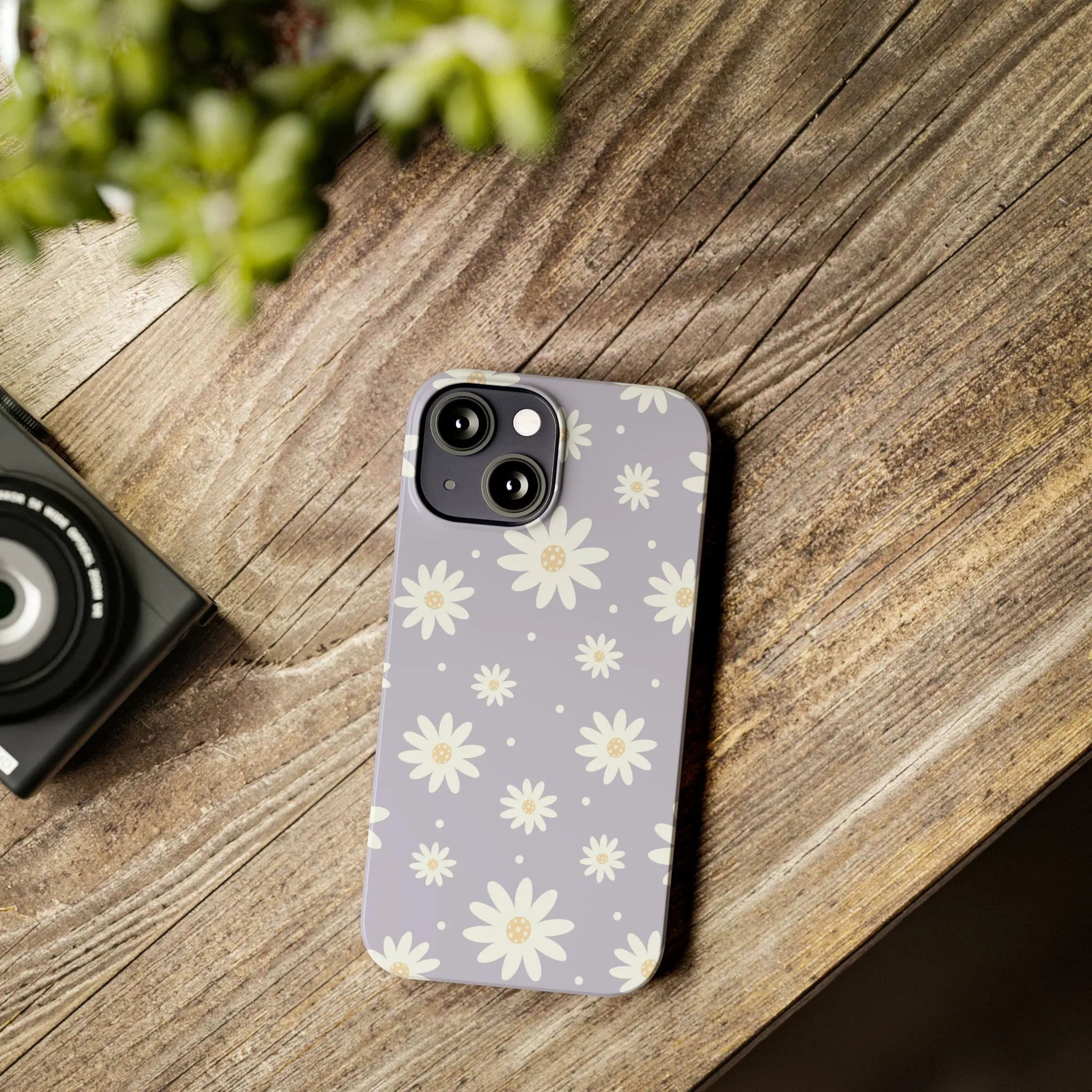 Purple background and Daisies Design Sleek Elegance Wireless-Charging Compatible Phone Case Slim Phone Case compatible with over 20 iphone models