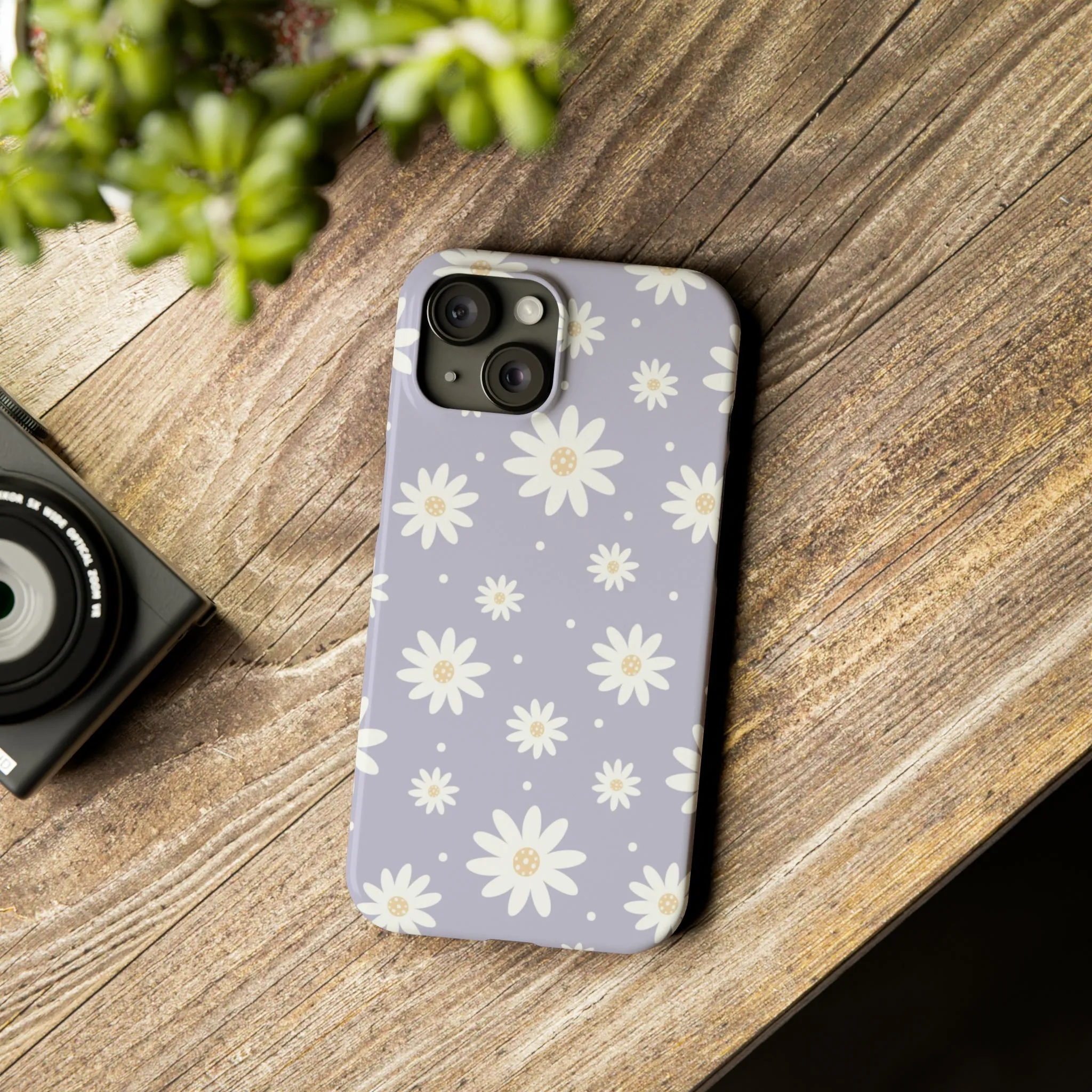 Purple background and Daisies Design Sleek Elegance Wireless-Charging Compatible Phone Case Slim Phone Case compatible with over 20 iphone models