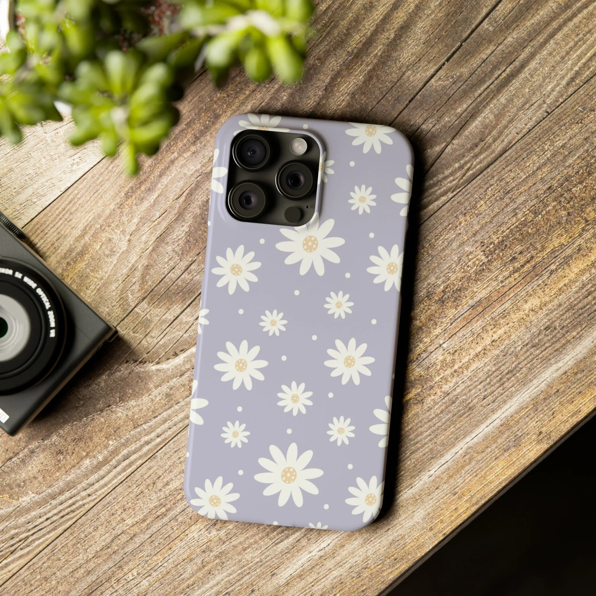 Purple background and Daisies Design Sleek Elegance Wireless-Charging Compatible Phone Case Slim Phone Case compatible with over 20 iphone models