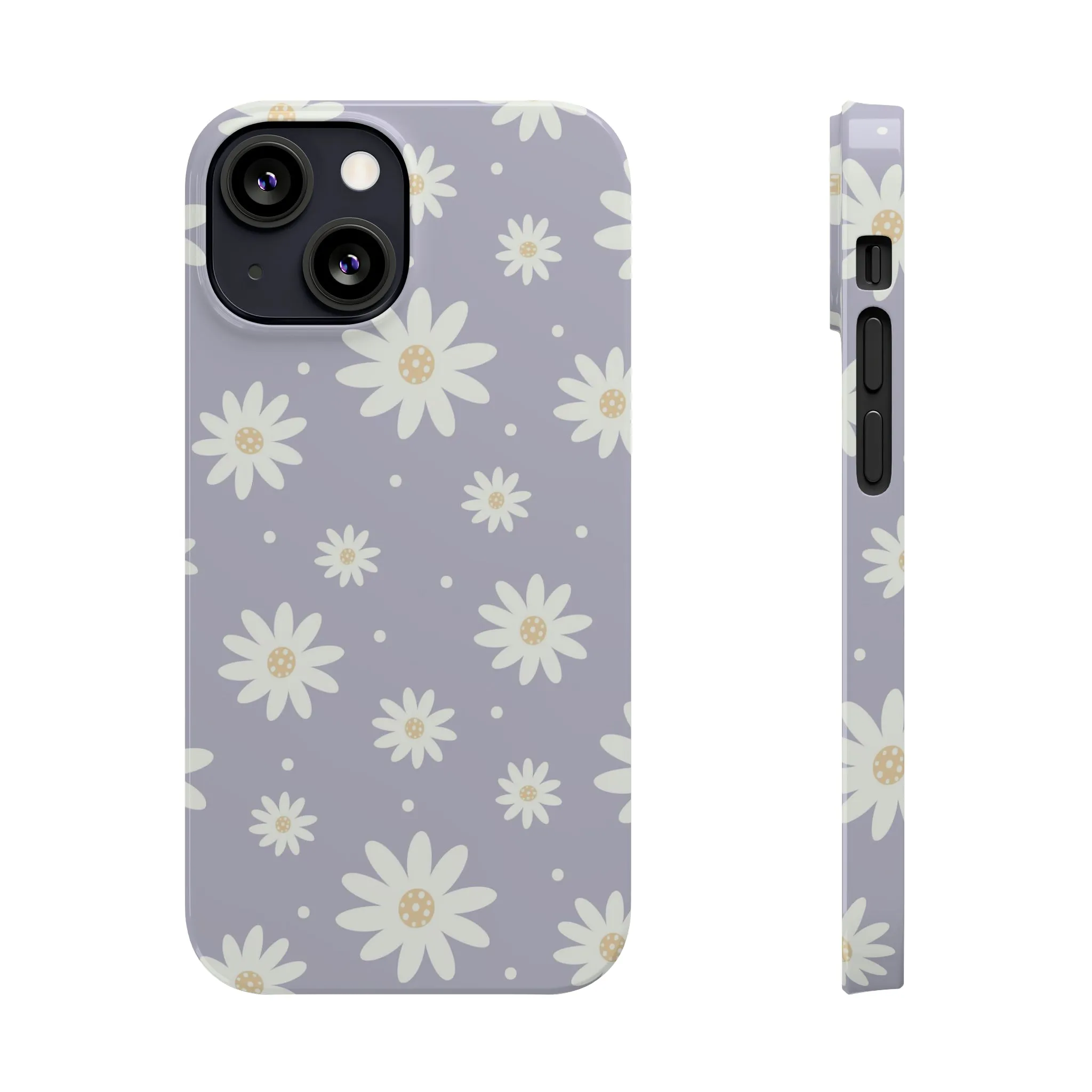 Purple background and Daisies Design Sleek Elegance Wireless-Charging Compatible Phone Case Slim Phone Case compatible with over 20 iphone models