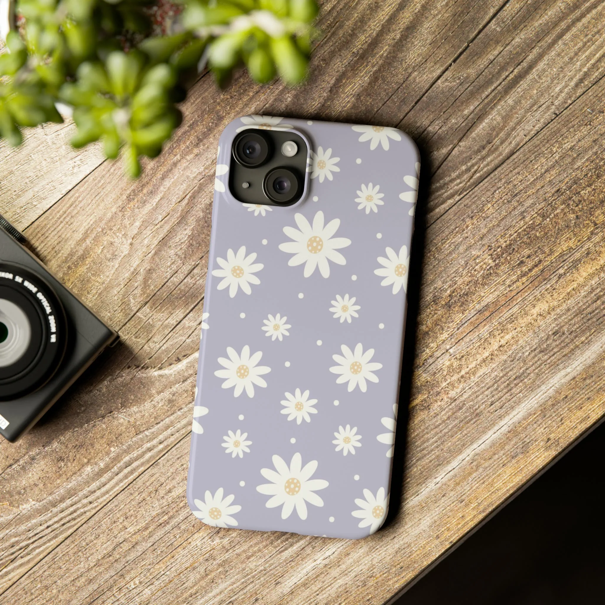 Purple background and Daisies Design Sleek Elegance Wireless-Charging Compatible Phone Case Slim Phone Case compatible with over 20 iphone models