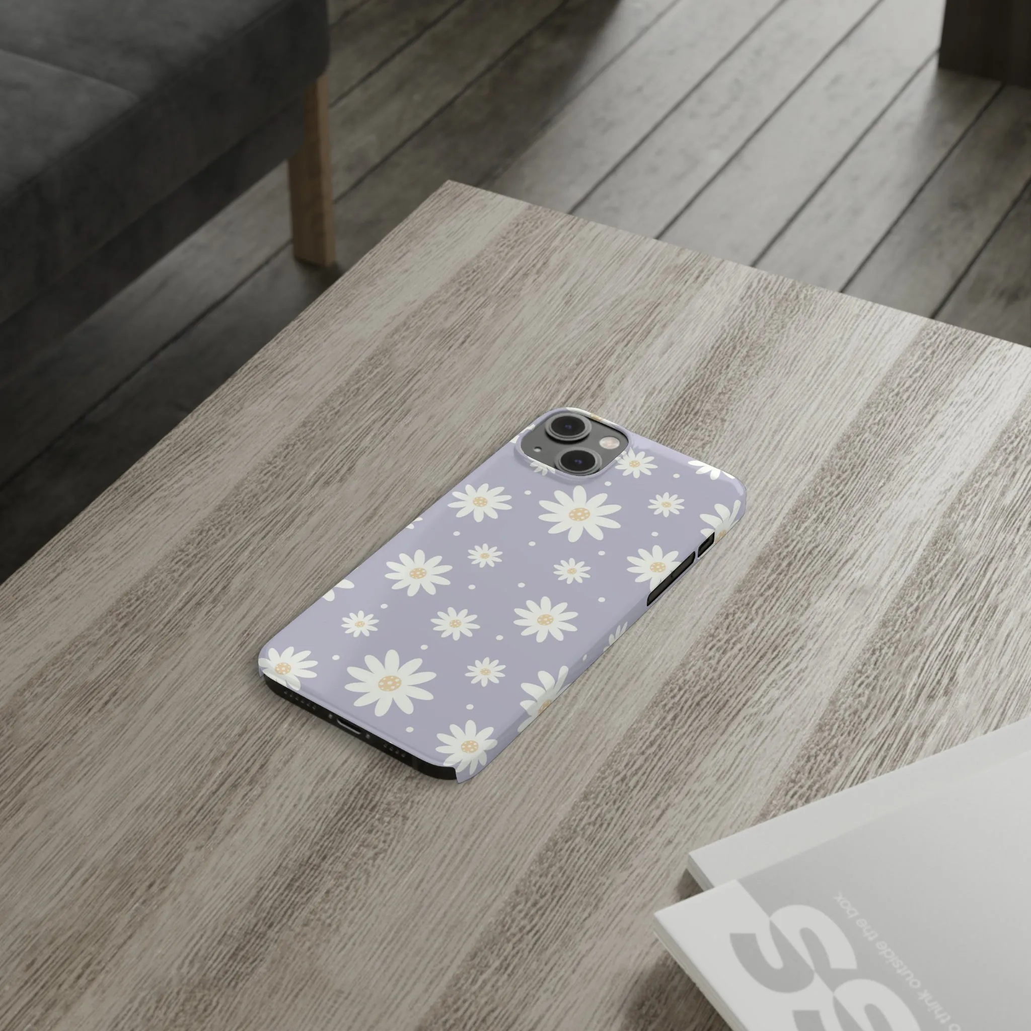 Purple background and Daisies Design Sleek Elegance Wireless-Charging Compatible Phone Case Slim Phone Case compatible with over 20 iphone models