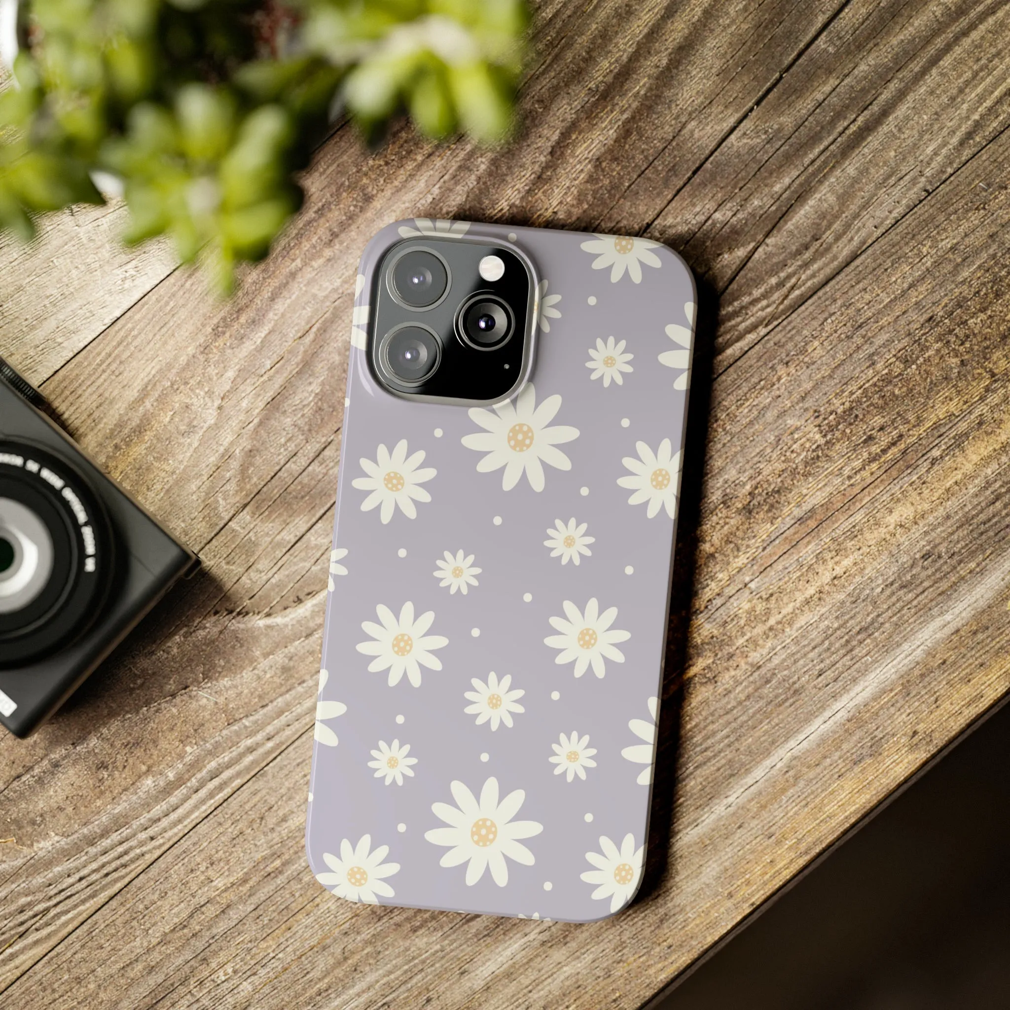 Purple background and Daisies Design Sleek Elegance Wireless-Charging Compatible Phone Case Slim Phone Case compatible with over 20 iphone models