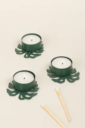 Set of 3 Green Palm Leaf Tea Light Holders