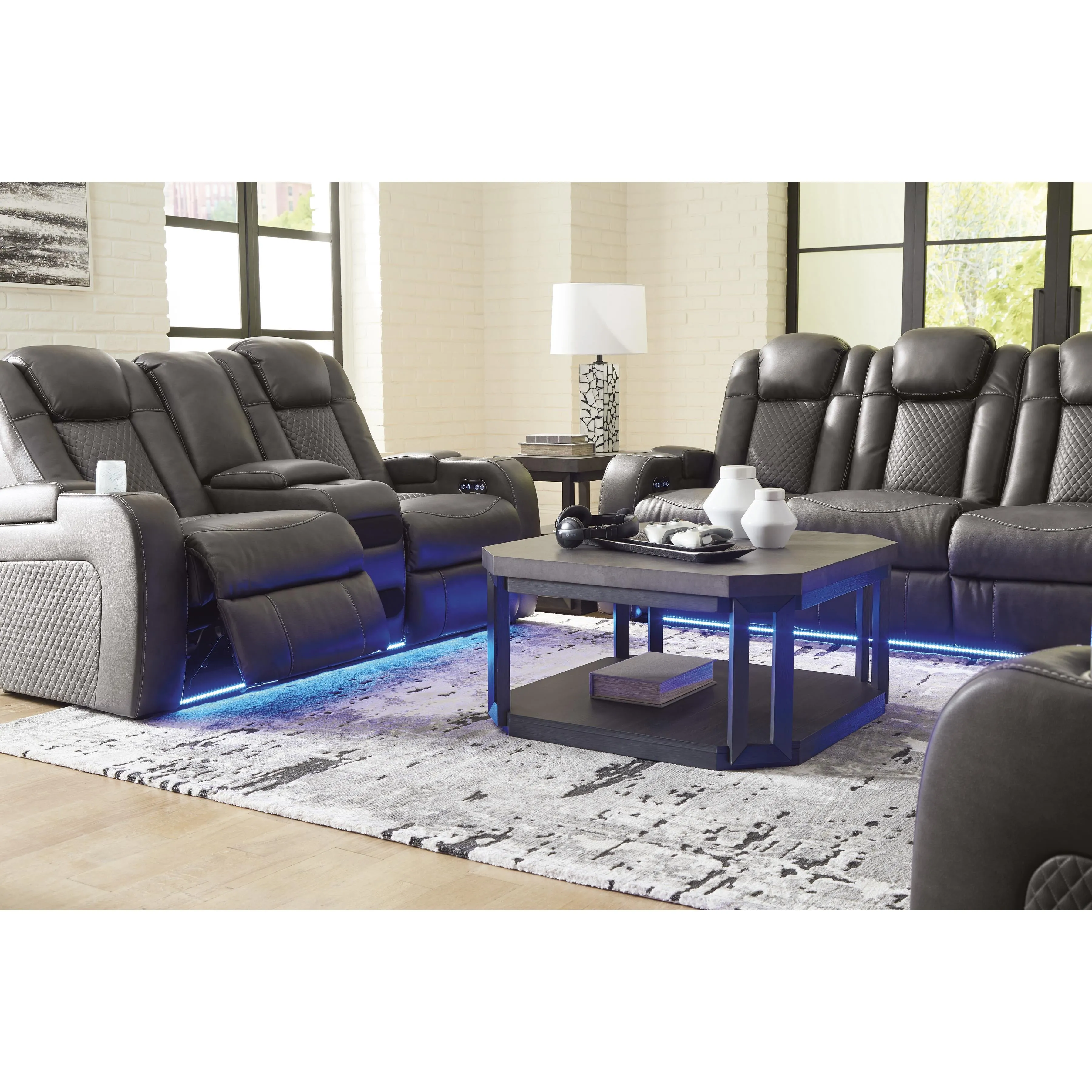 Signature Design by Ashley Fyne-Dyme Power Reclining Leather Look Sofa 3660215