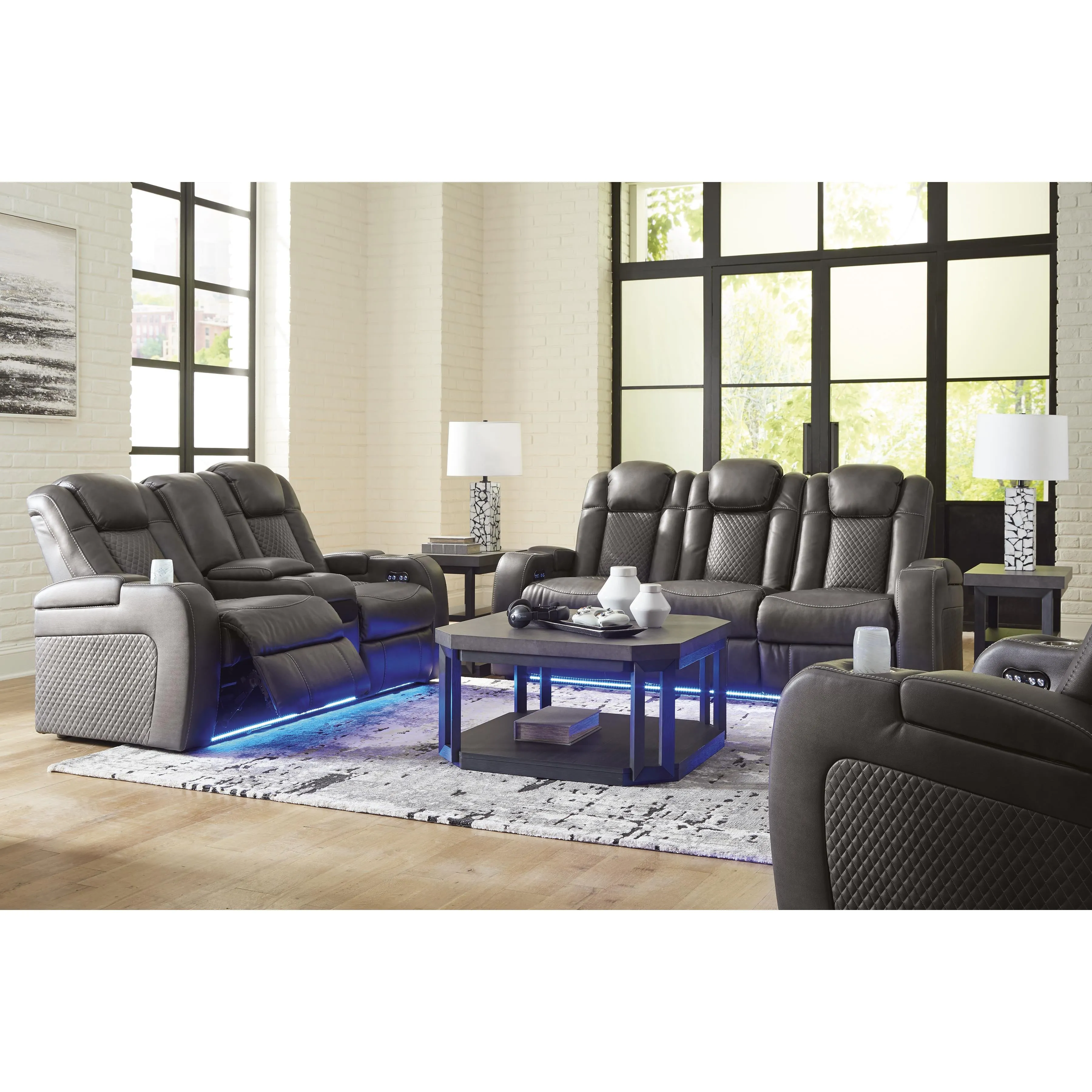 Signature Design by Ashley Fyne-Dyme Power Reclining Leather Look Sofa 3660215