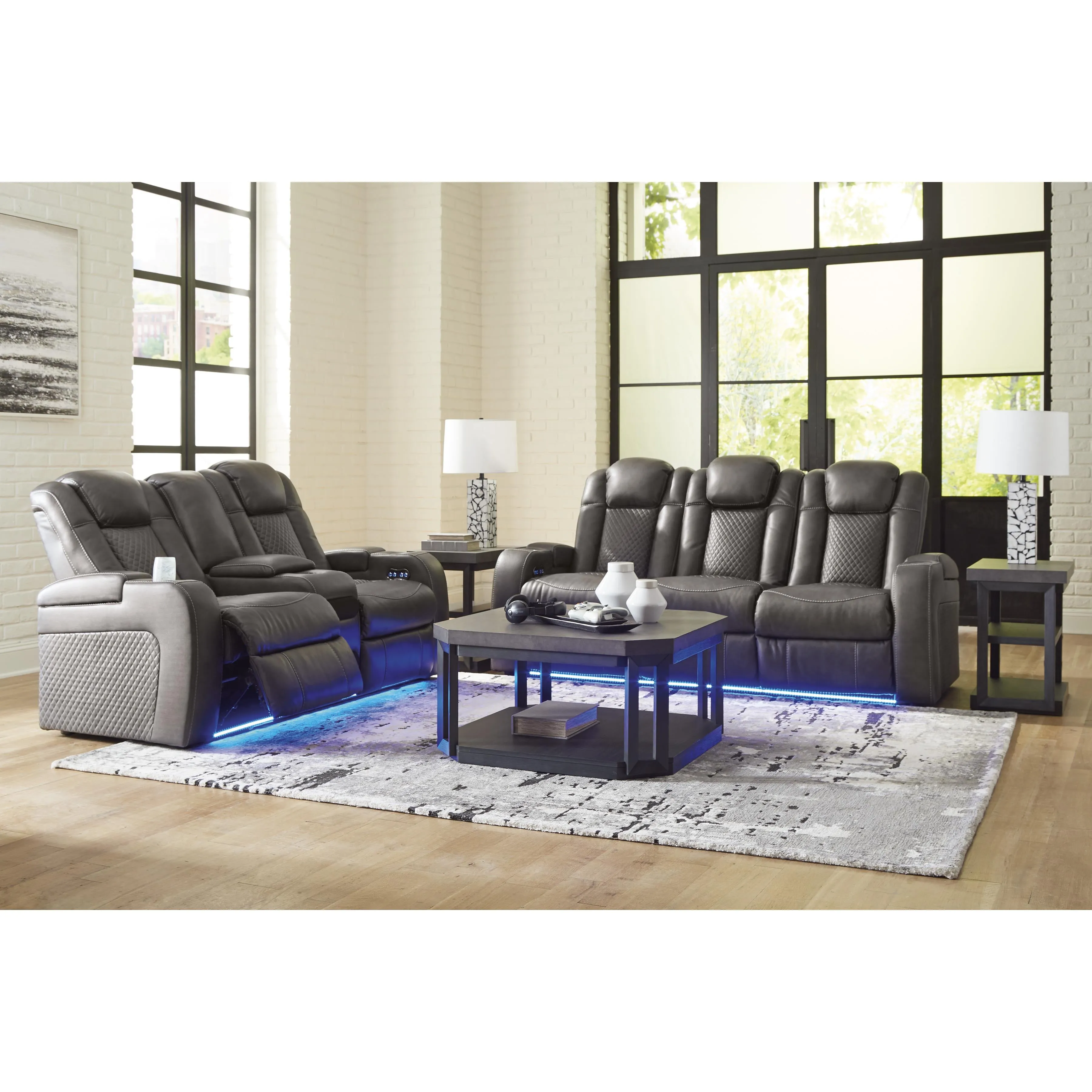 Signature Design by Ashley Fyne-Dyme Power Reclining Leather Look Sofa 3660215