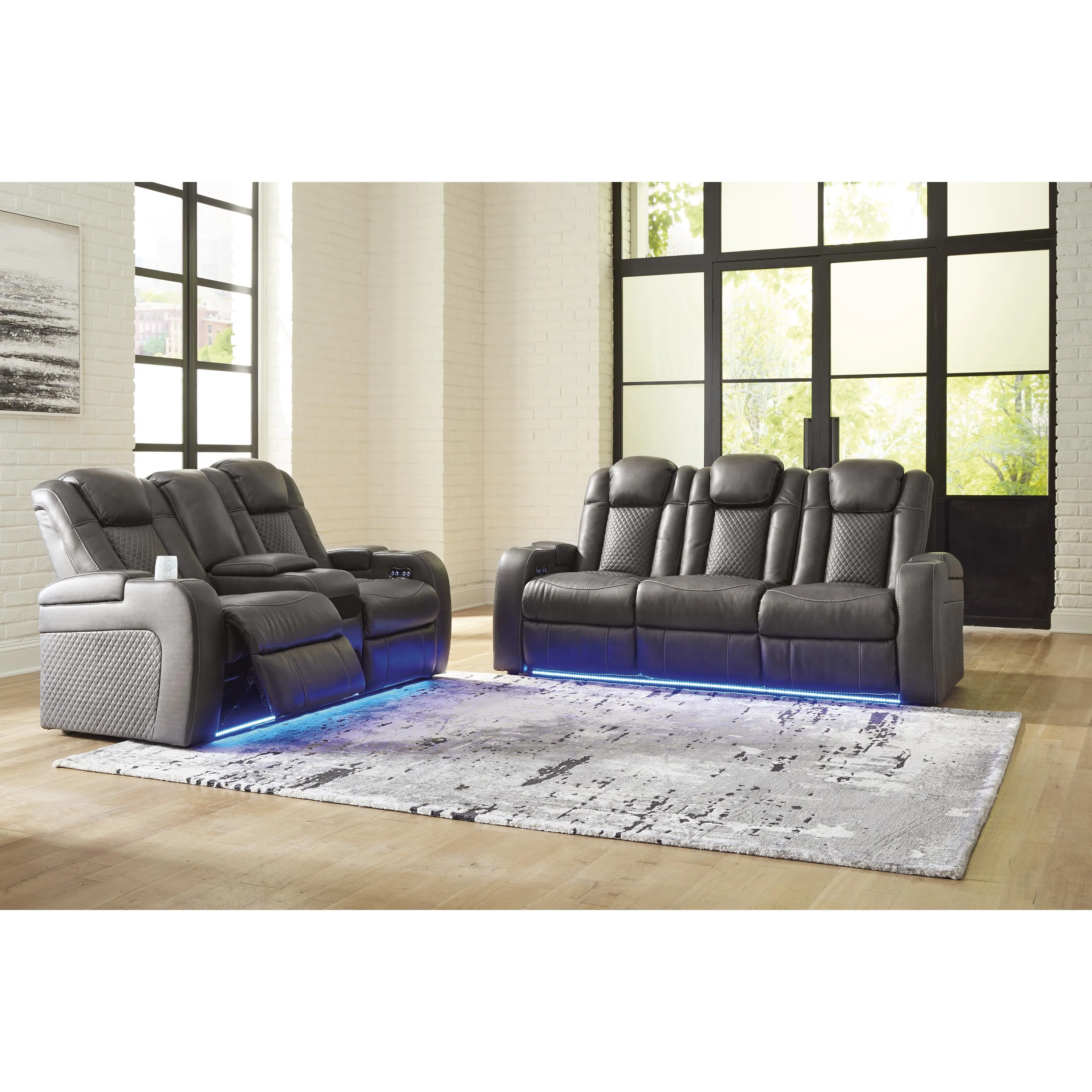 Signature Design by Ashley Fyne-Dyme Power Reclining Leather Look Sofa 3660215