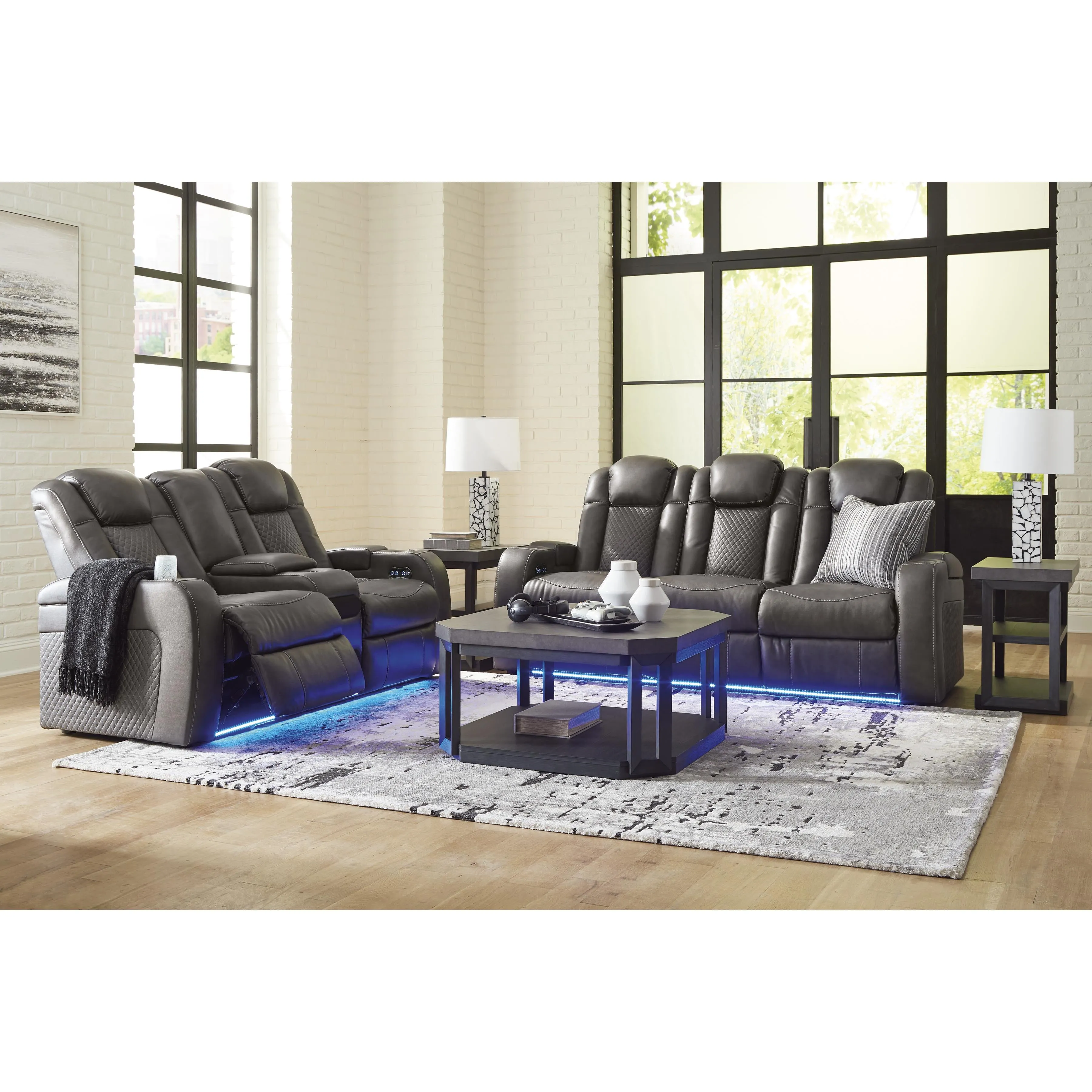 Signature Design by Ashley Fyne-Dyme Power Reclining Leather Look Sofa 3660215