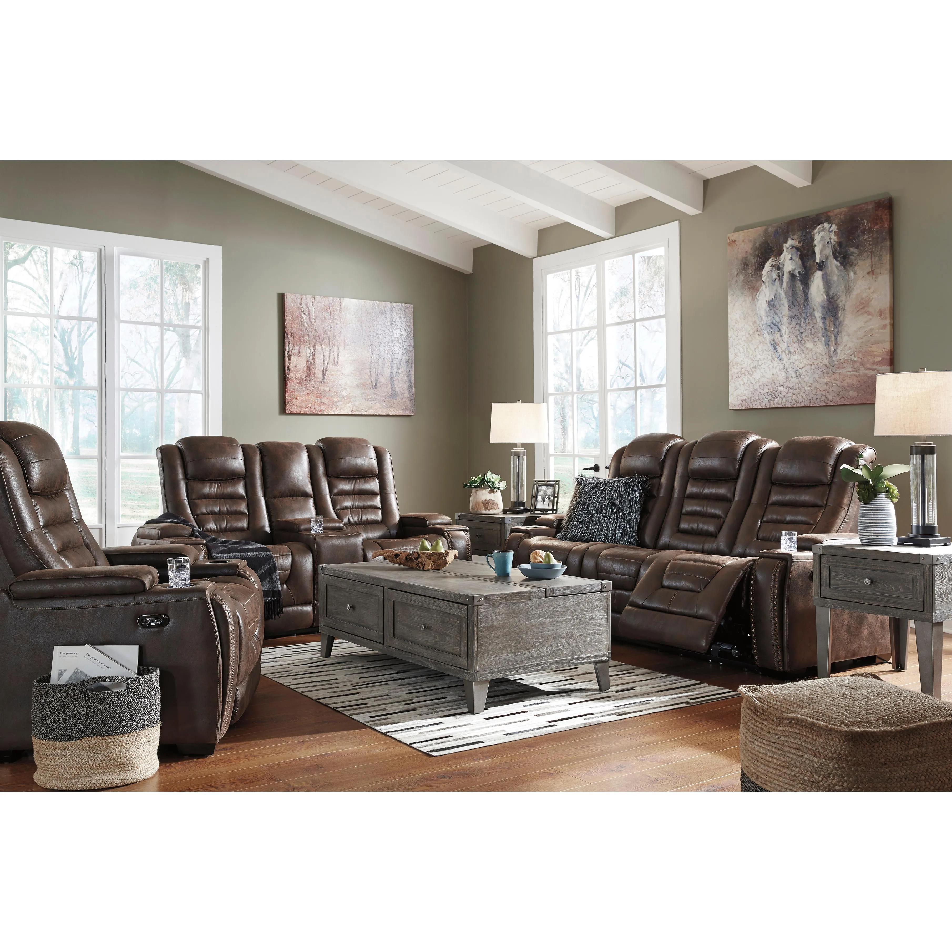 Signature Design by Ashley Game Zone Power Reclining Leather Look Loveseat with Console 3850118C