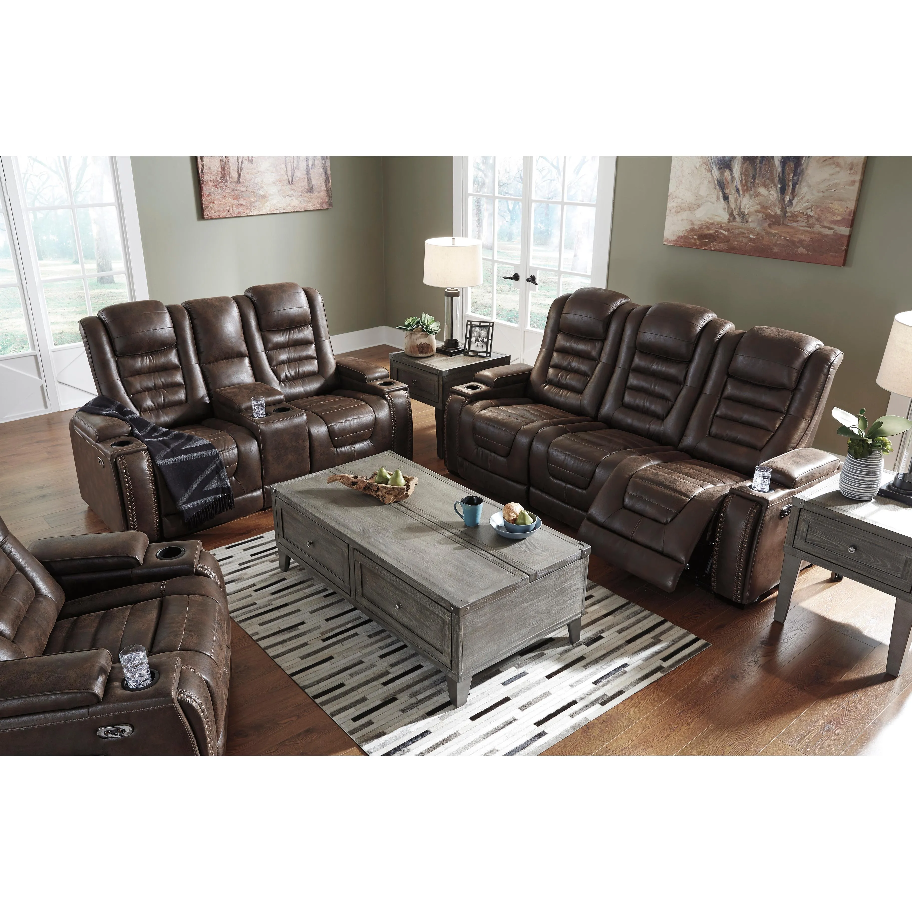 Signature Design by Ashley Game Zone Power Reclining Leather Look Loveseat with Console 3850118C