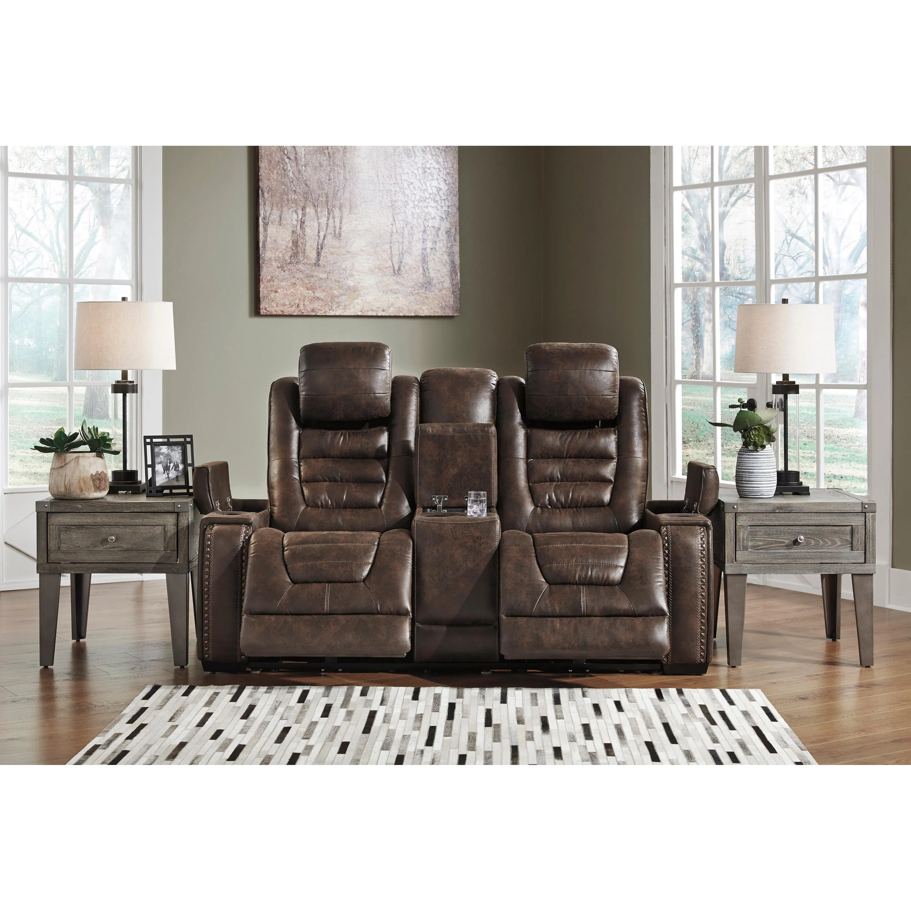 Signature Design by Ashley Game Zone Power Reclining Leather Look Loveseat with Console 3850118C