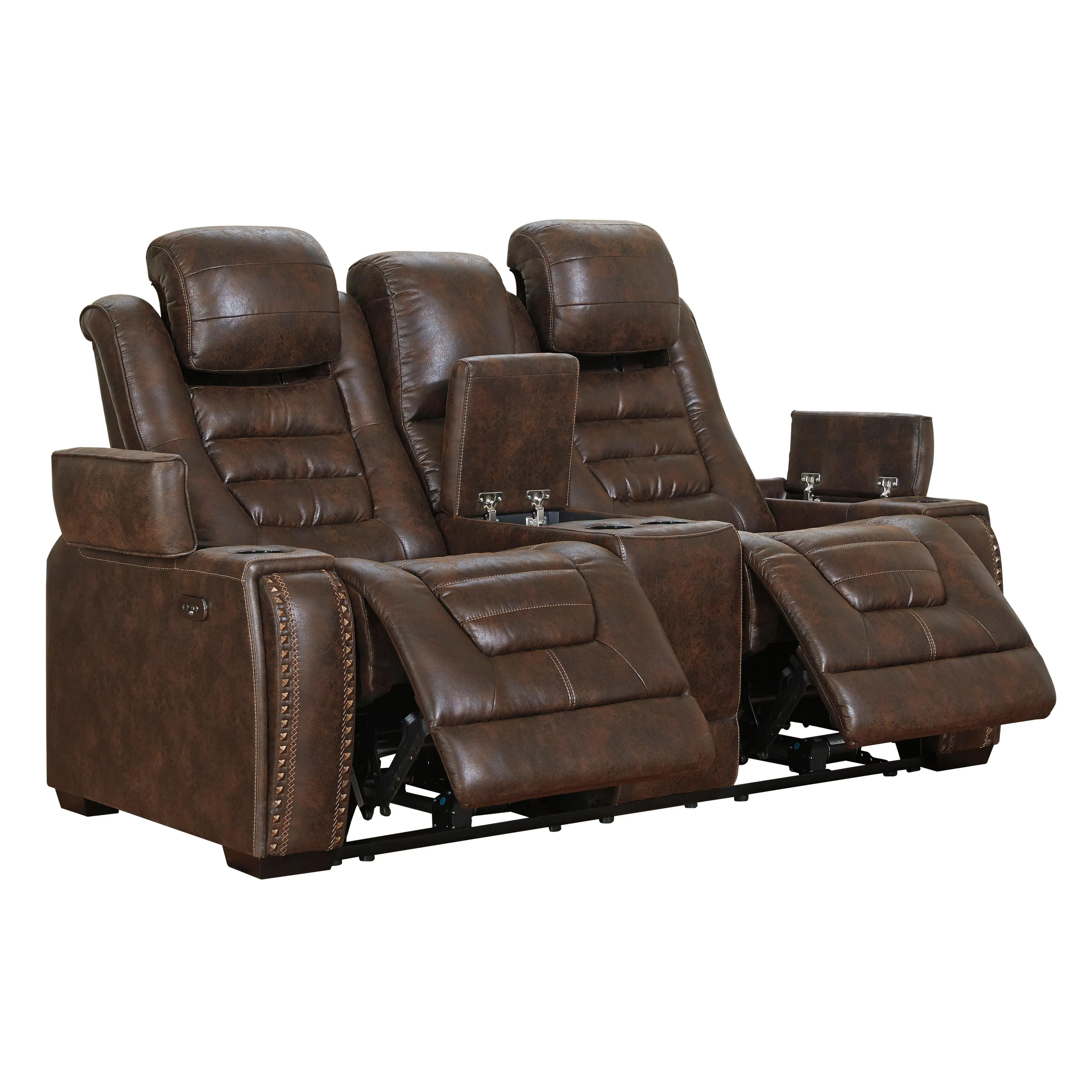 Signature Design by Ashley Game Zone Power Reclining Leather Look Loveseat with Console 3850118C