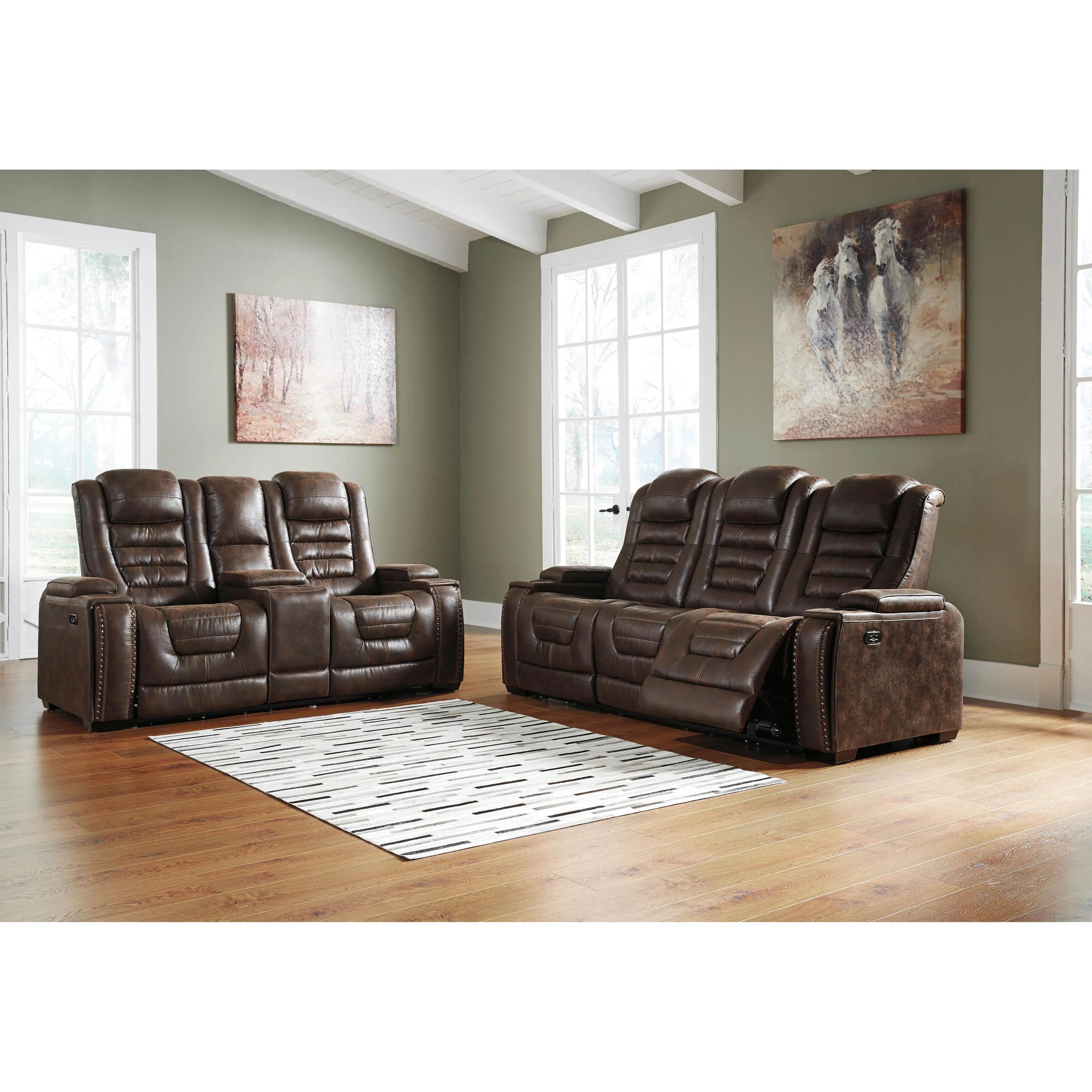 Signature Design by Ashley Game Zone Power Reclining Leather Look Loveseat with Console 3850118C