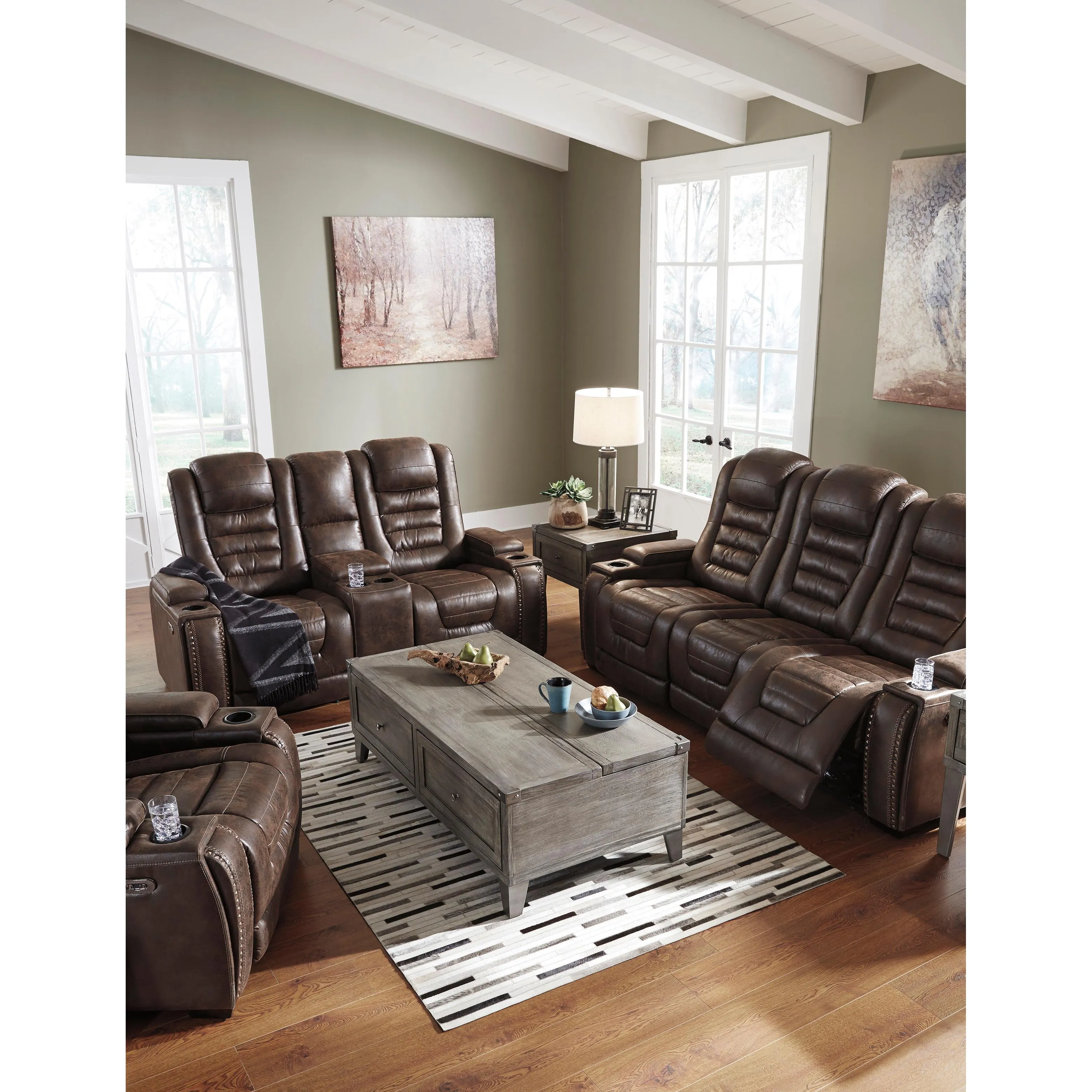 Signature Design by Ashley Game Zone Power Reclining Leather Look Loveseat with Console 3850118C