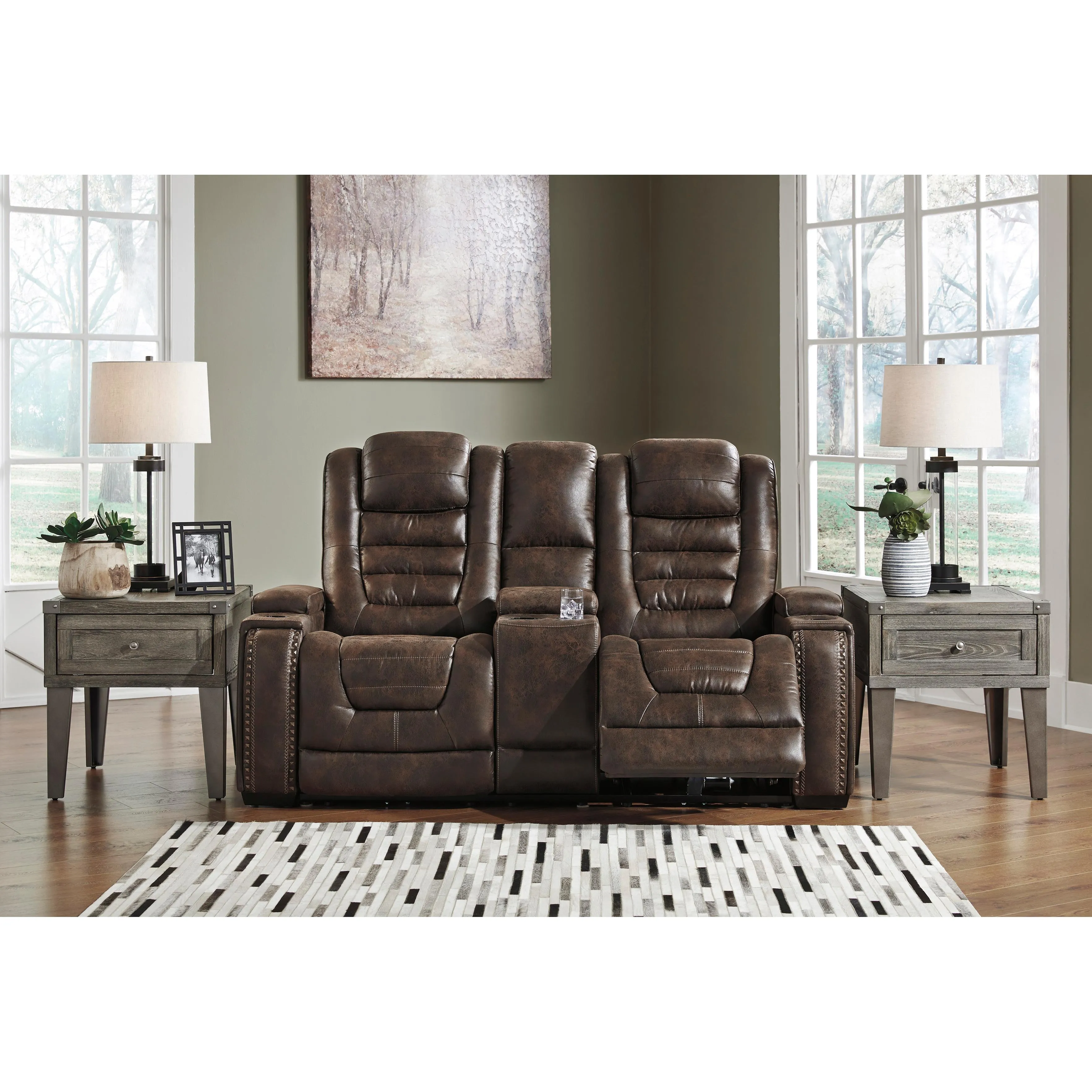 Signature Design by Ashley Game Zone Power Reclining Leather Look Loveseat with Console 3850118C