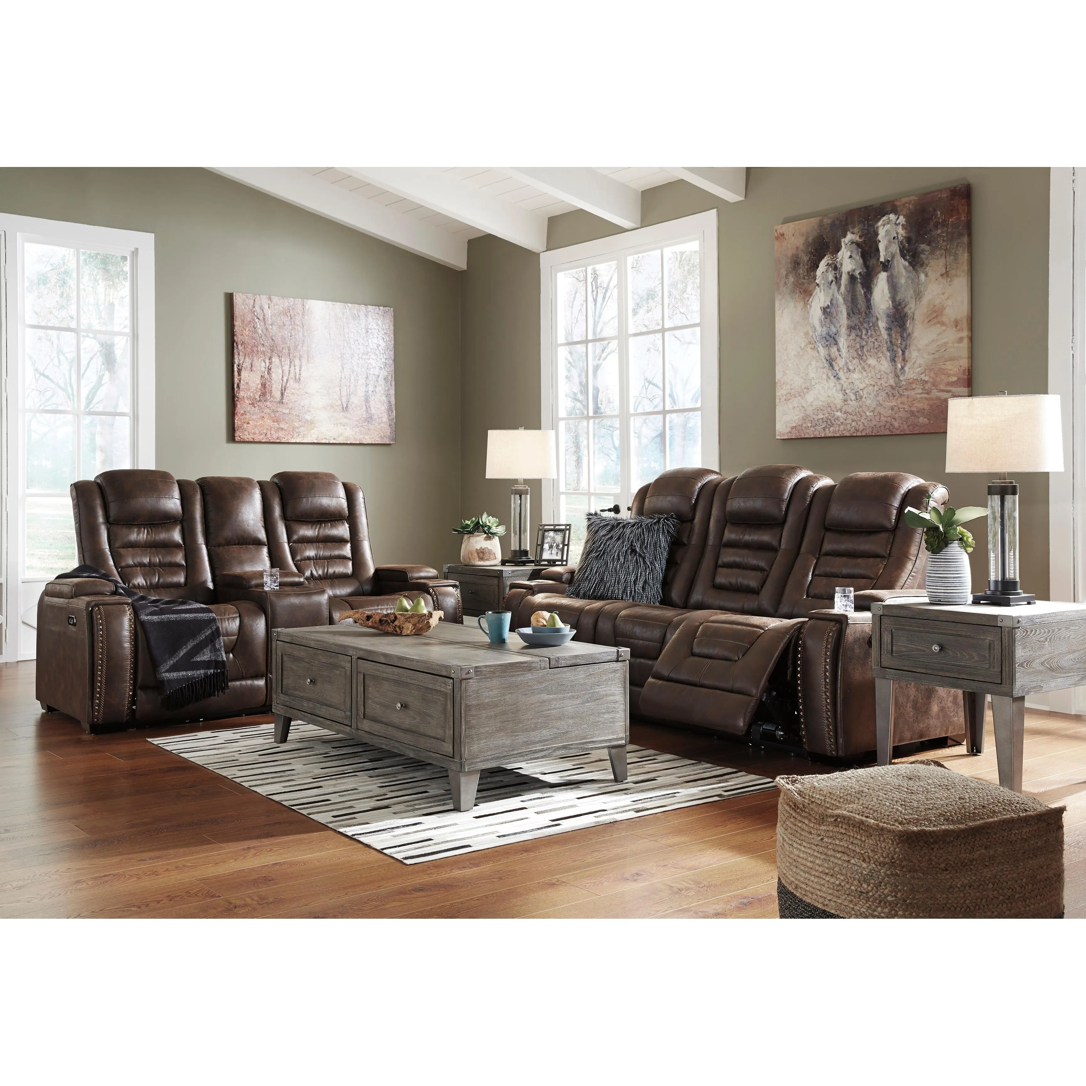 Signature Design by Ashley Game Zone Power Reclining Leather Look Loveseat with Console 3850118C