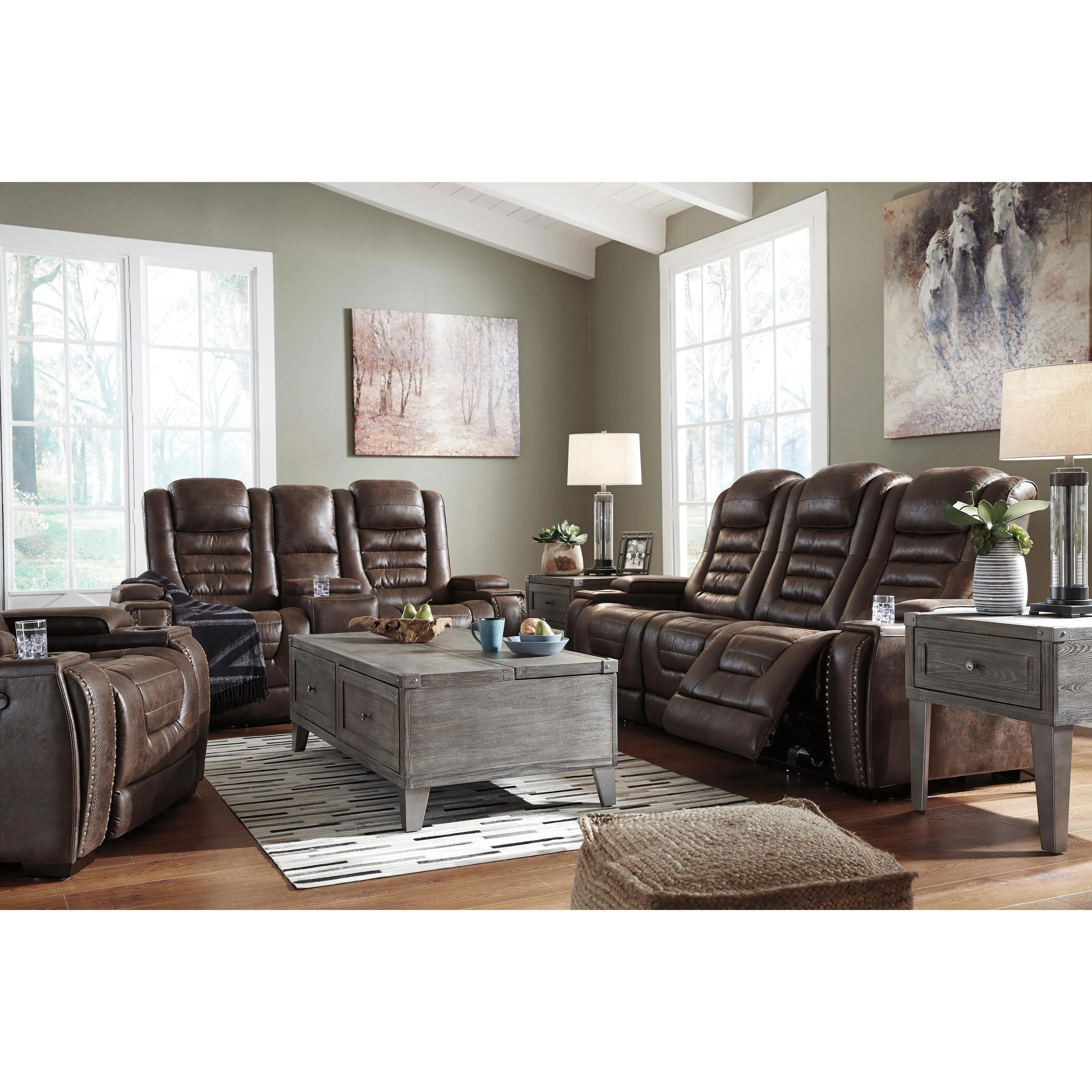 Signature Design by Ashley Game Zone Power Reclining Leather Look Loveseat with Console 3850118C