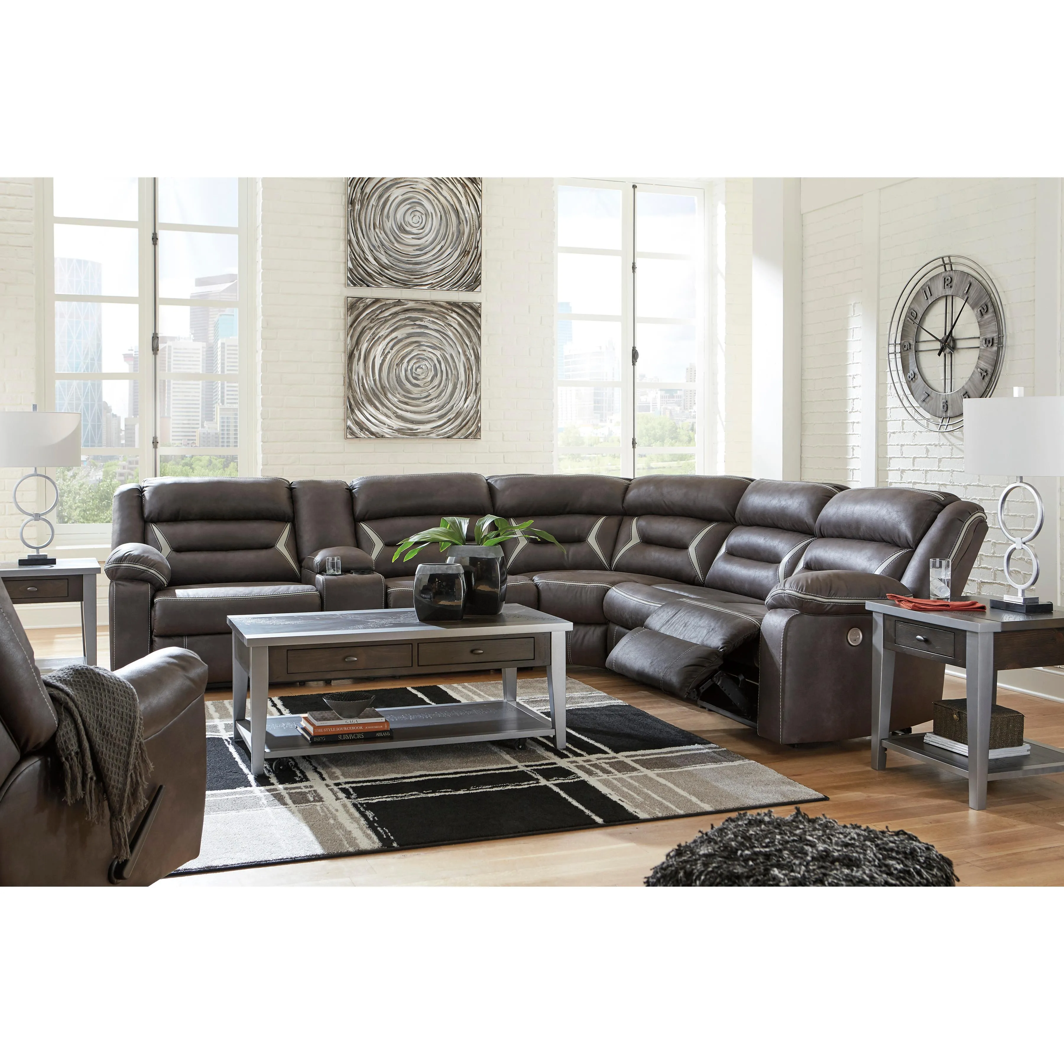 Signature Design by Ashley Kincord Power Reclining Leather Look 4 pc Sectional 1310459/1310477/1310446/1310462