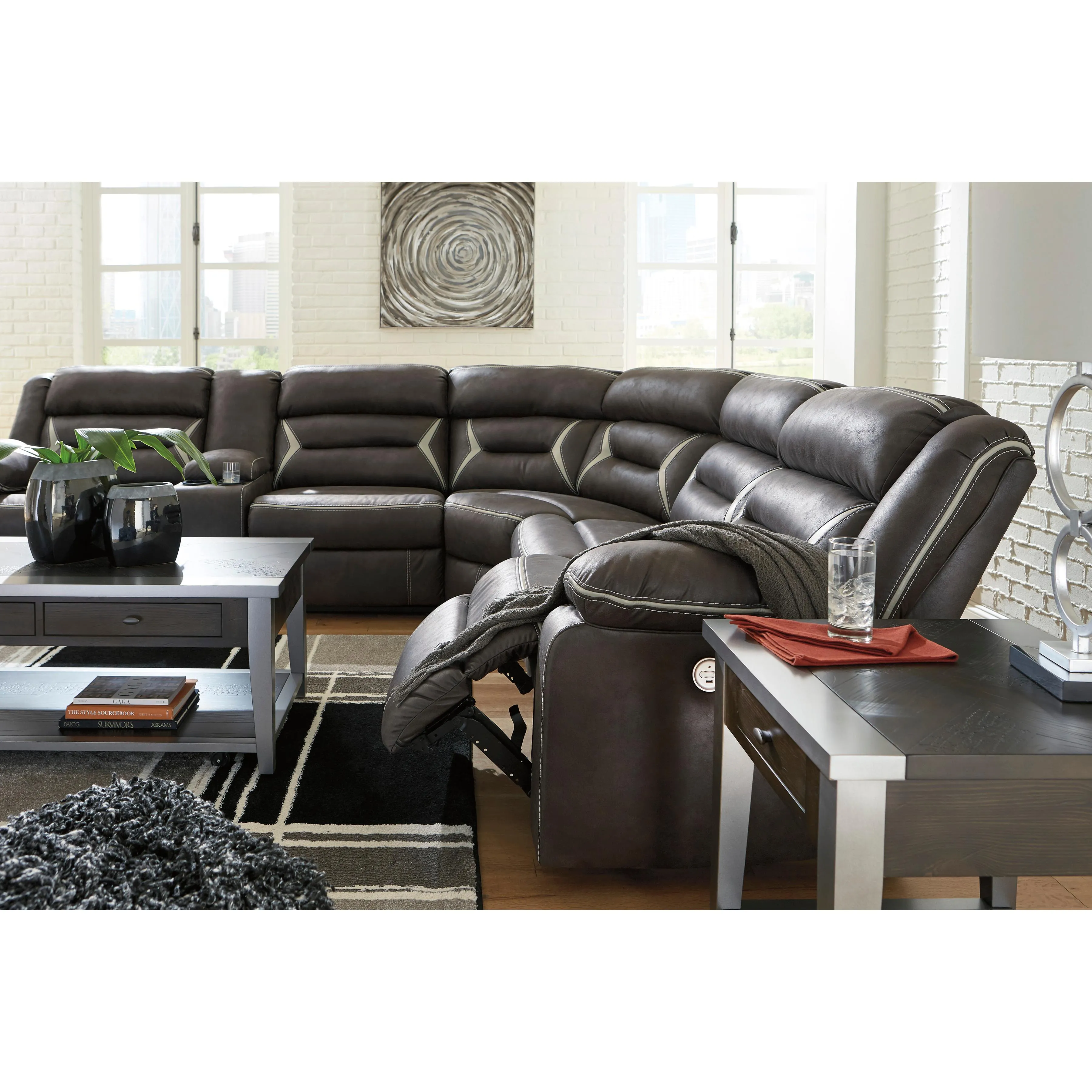 Signature Design by Ashley Kincord Power Reclining Leather Look 4 pc Sectional 1310459/1310477/1310446/1310462