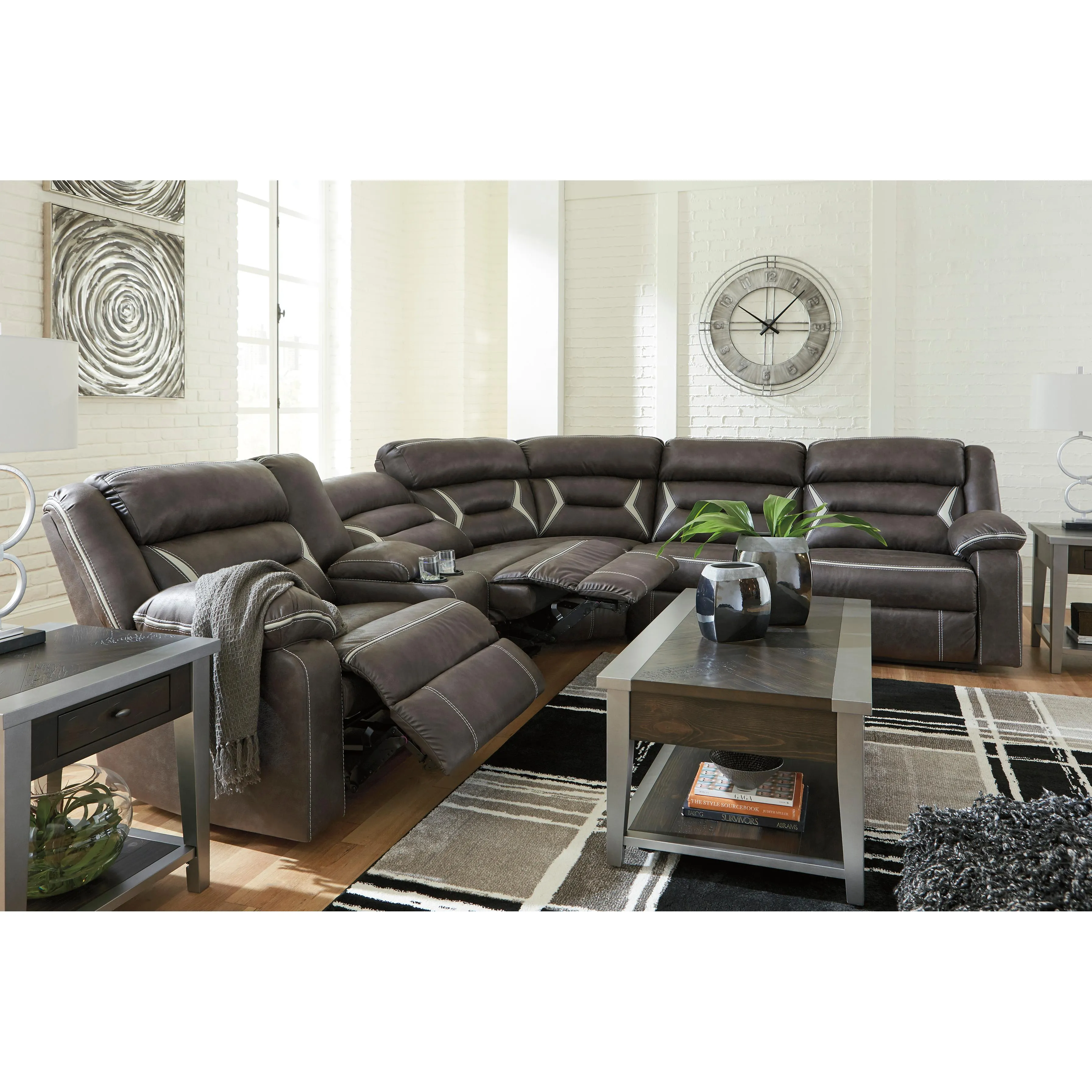 Signature Design by Ashley Kincord Power Reclining Leather Look 4 pc Sectional 1310459/1310477/1310446/1310462