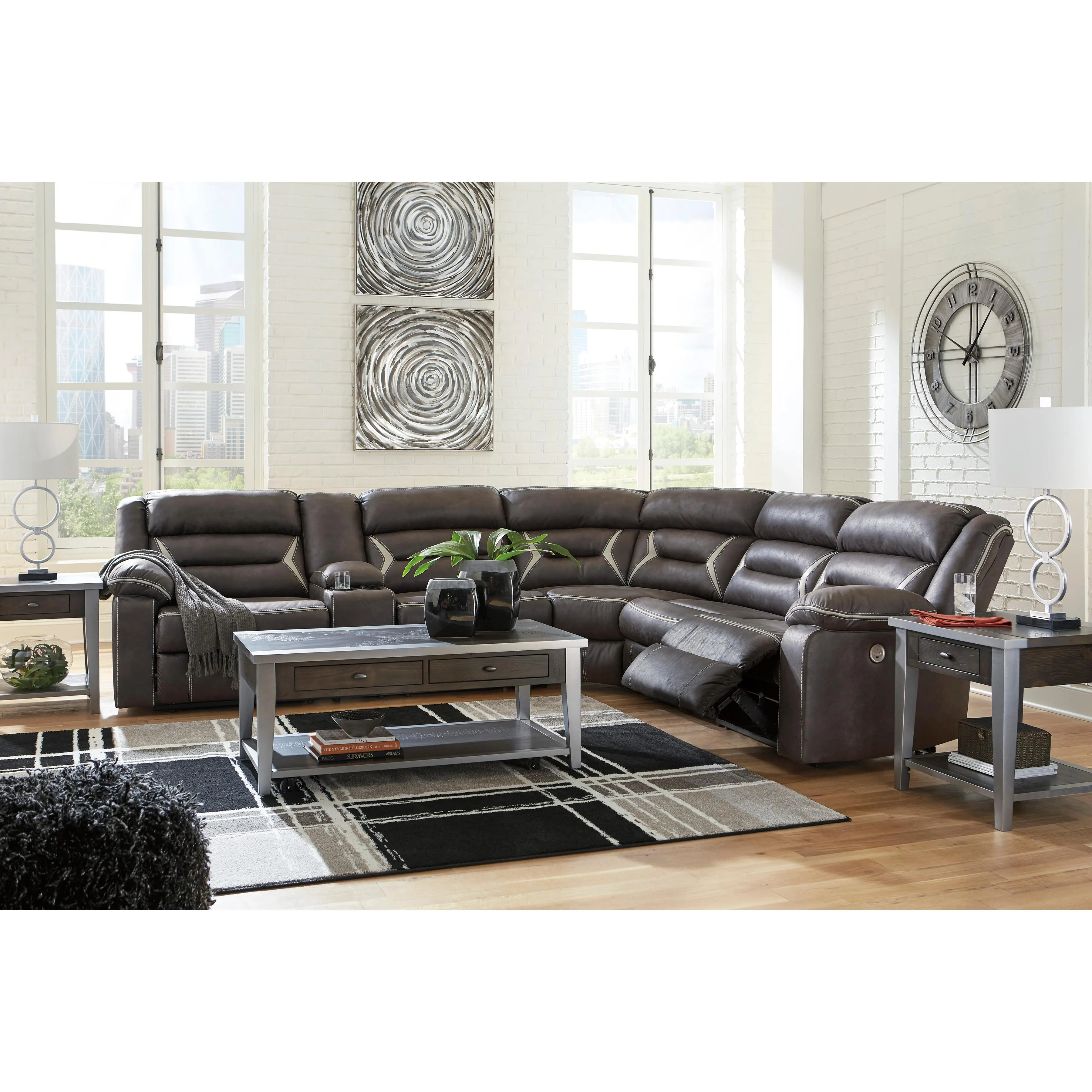 Signature Design by Ashley Kincord Power Reclining Leather Look 4 pc Sectional 1310459/1310477/1310446/1310462