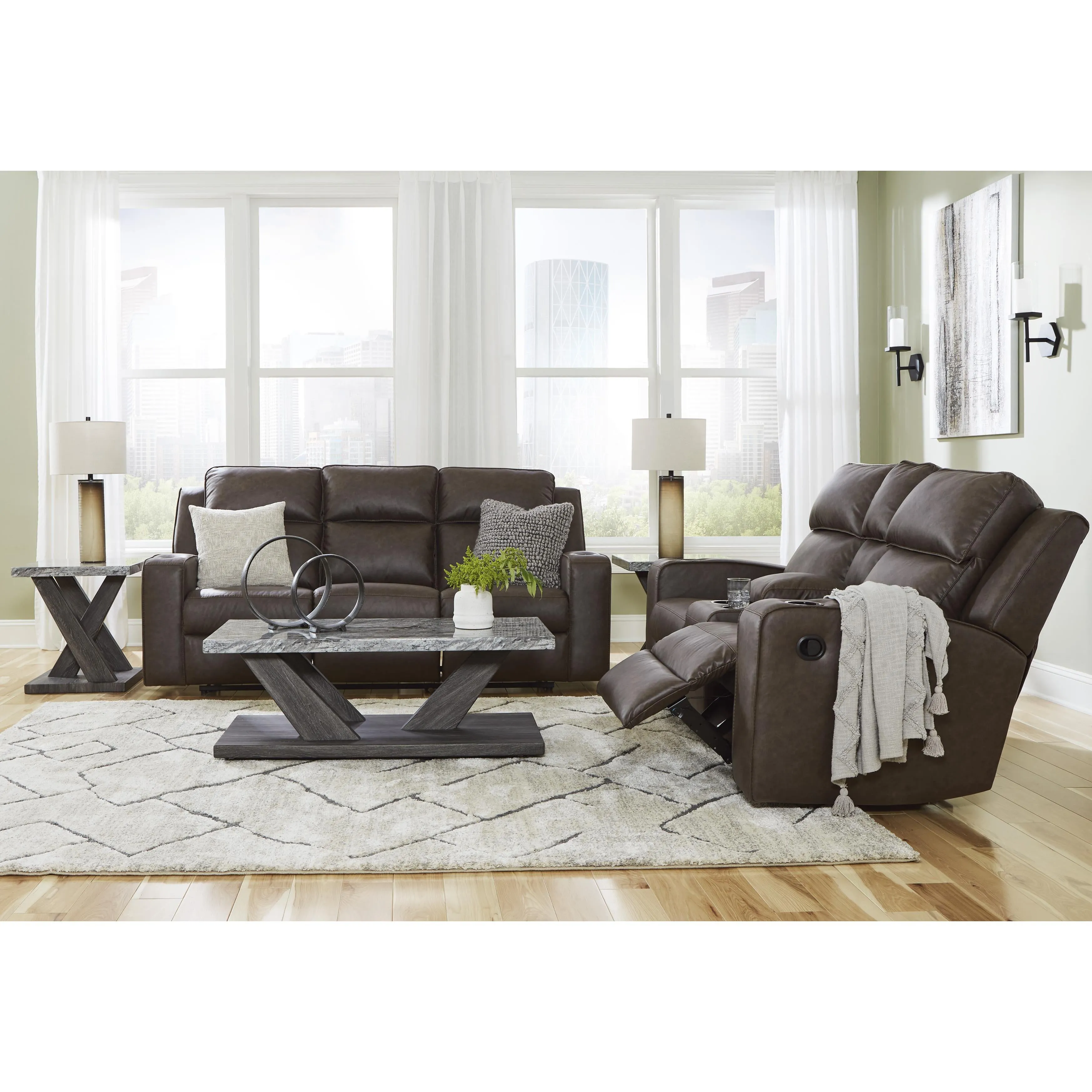 Signature Design by Ashley Lavenhorne Reclining Leather Look Sofa 6330689C