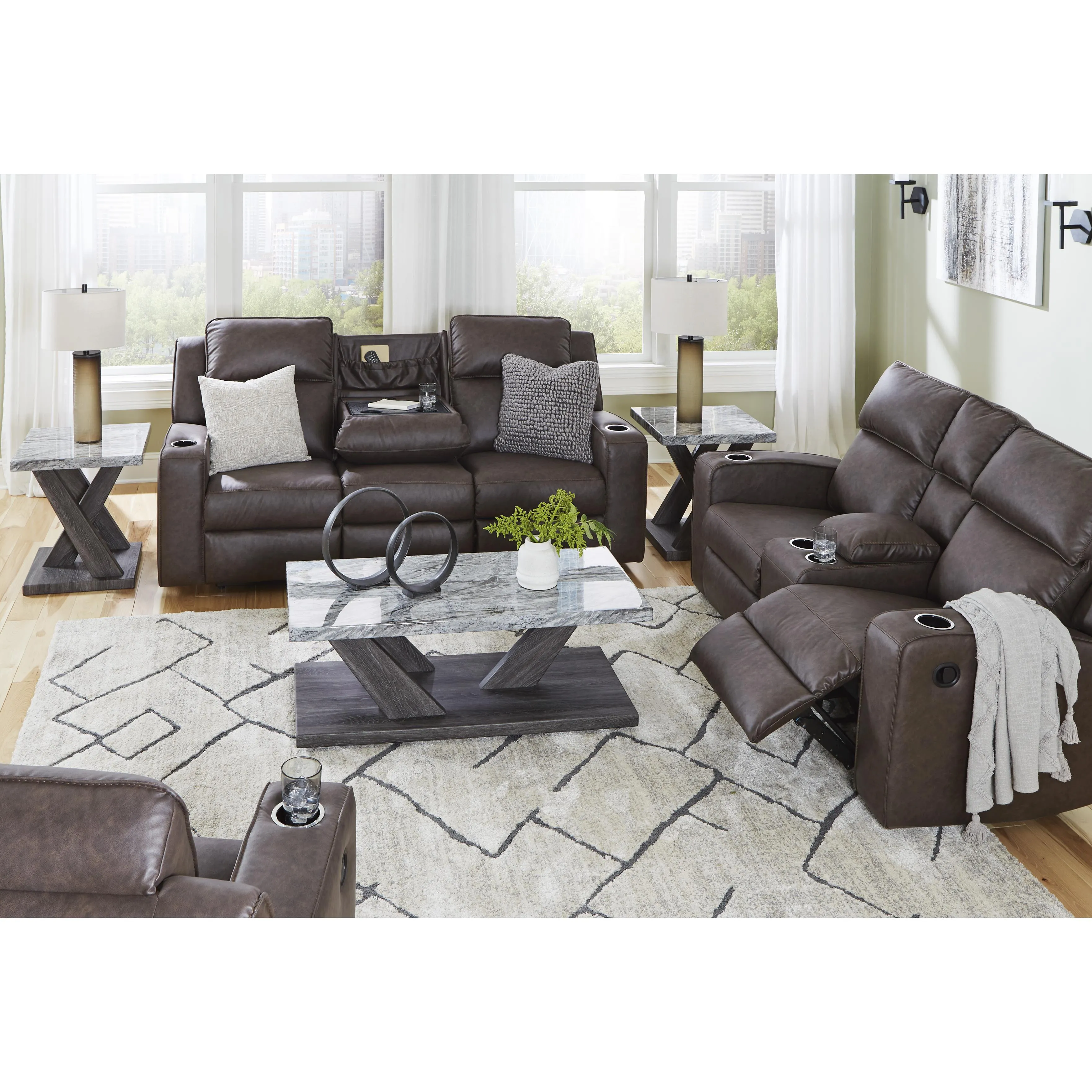 Signature Design by Ashley Lavenhorne Reclining Leather Look Sofa 6330689C