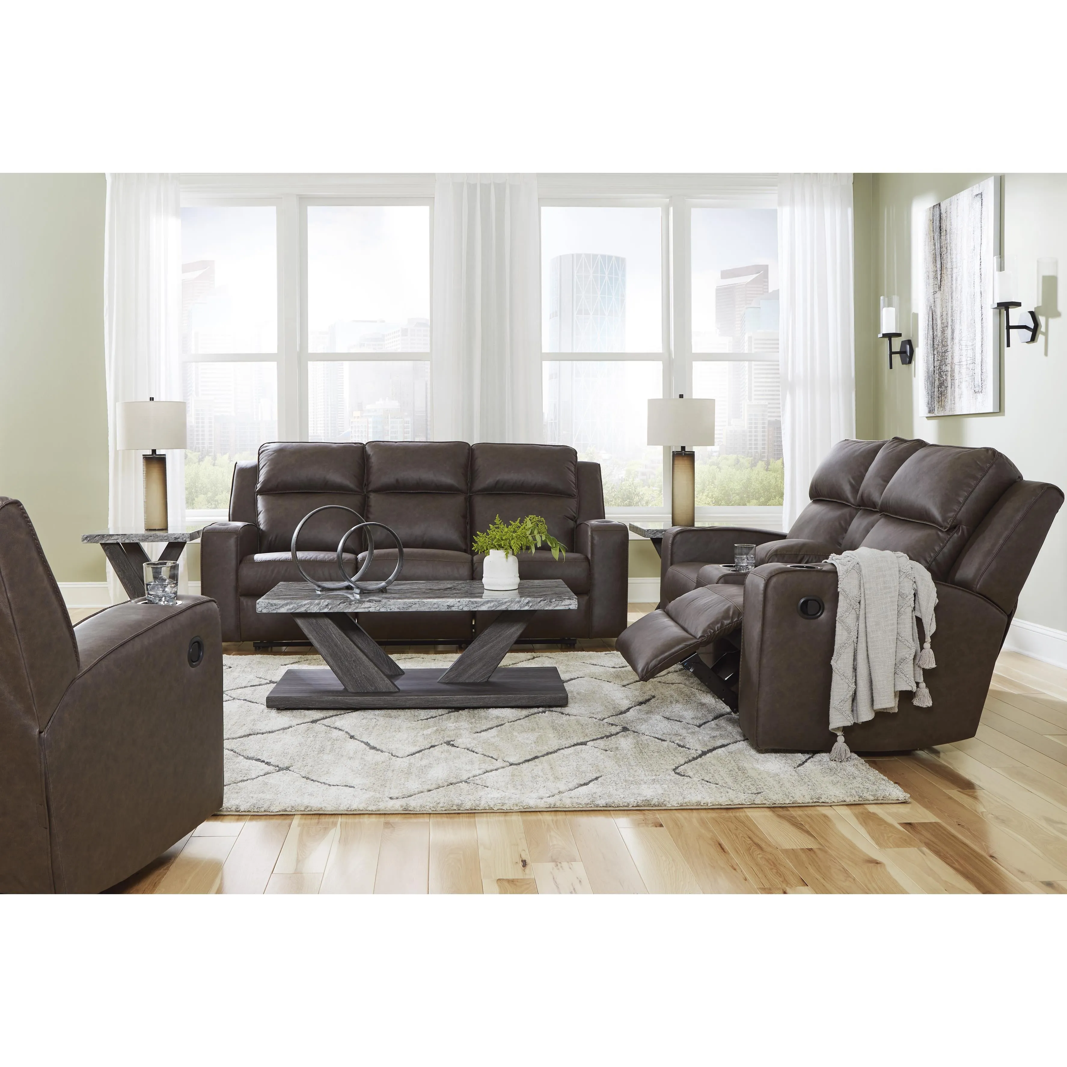 Signature Design by Ashley Lavenhorne Reclining Leather Look Sofa 6330689C