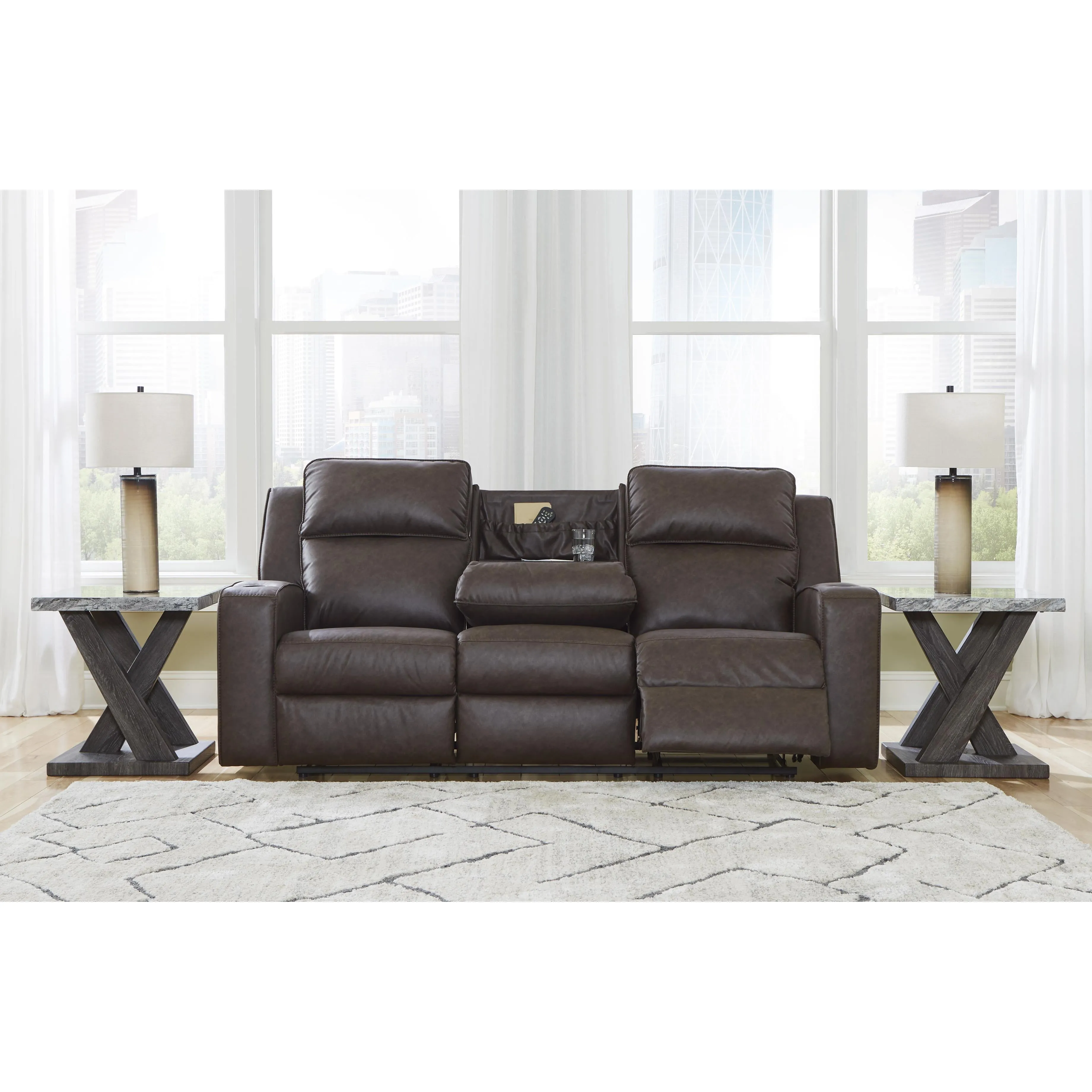 Signature Design by Ashley Lavenhorne Reclining Leather Look Sofa 6330689C