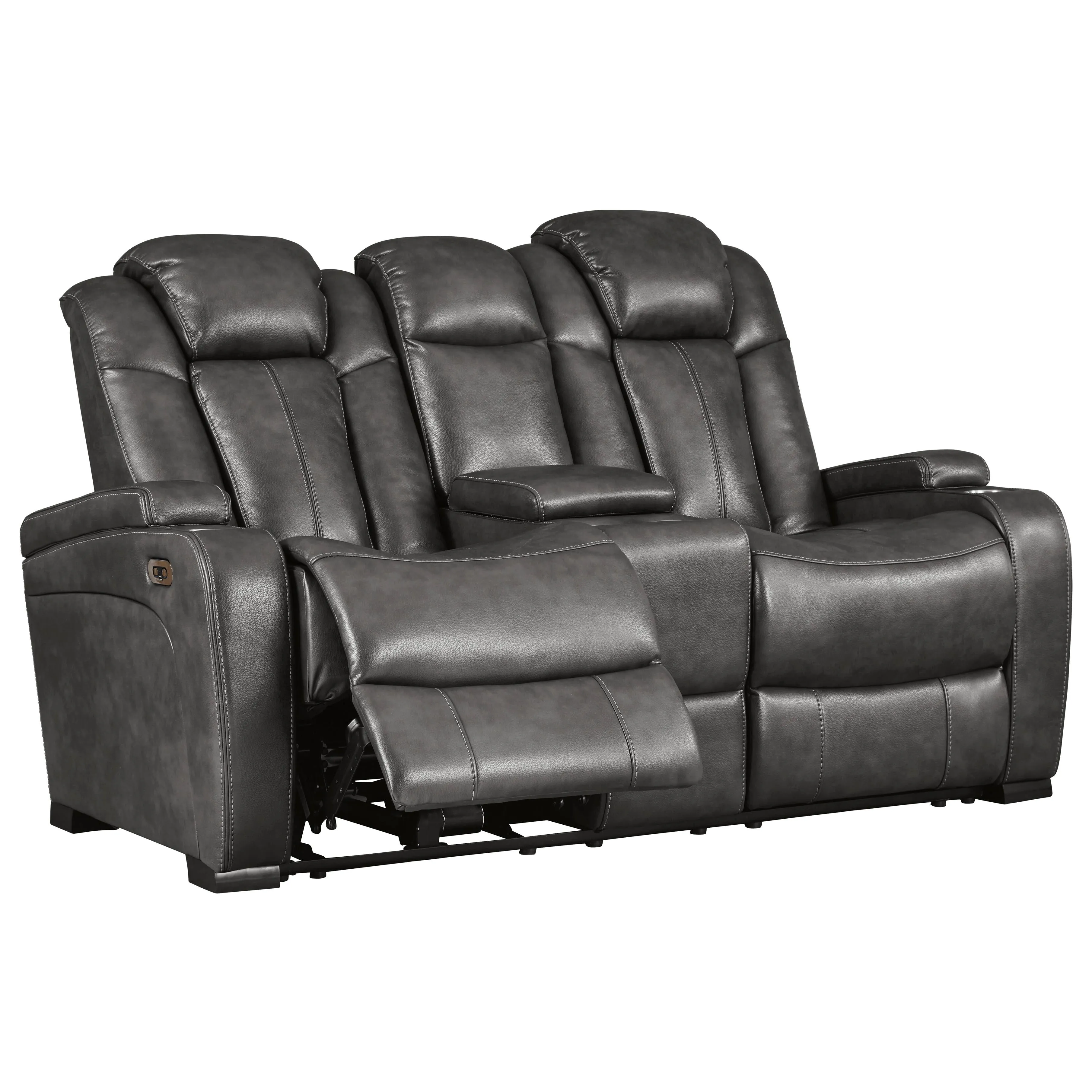 Signature Design by Ashley Turbulance Power Reclining Leather Look Loveseat with Console 8500118C