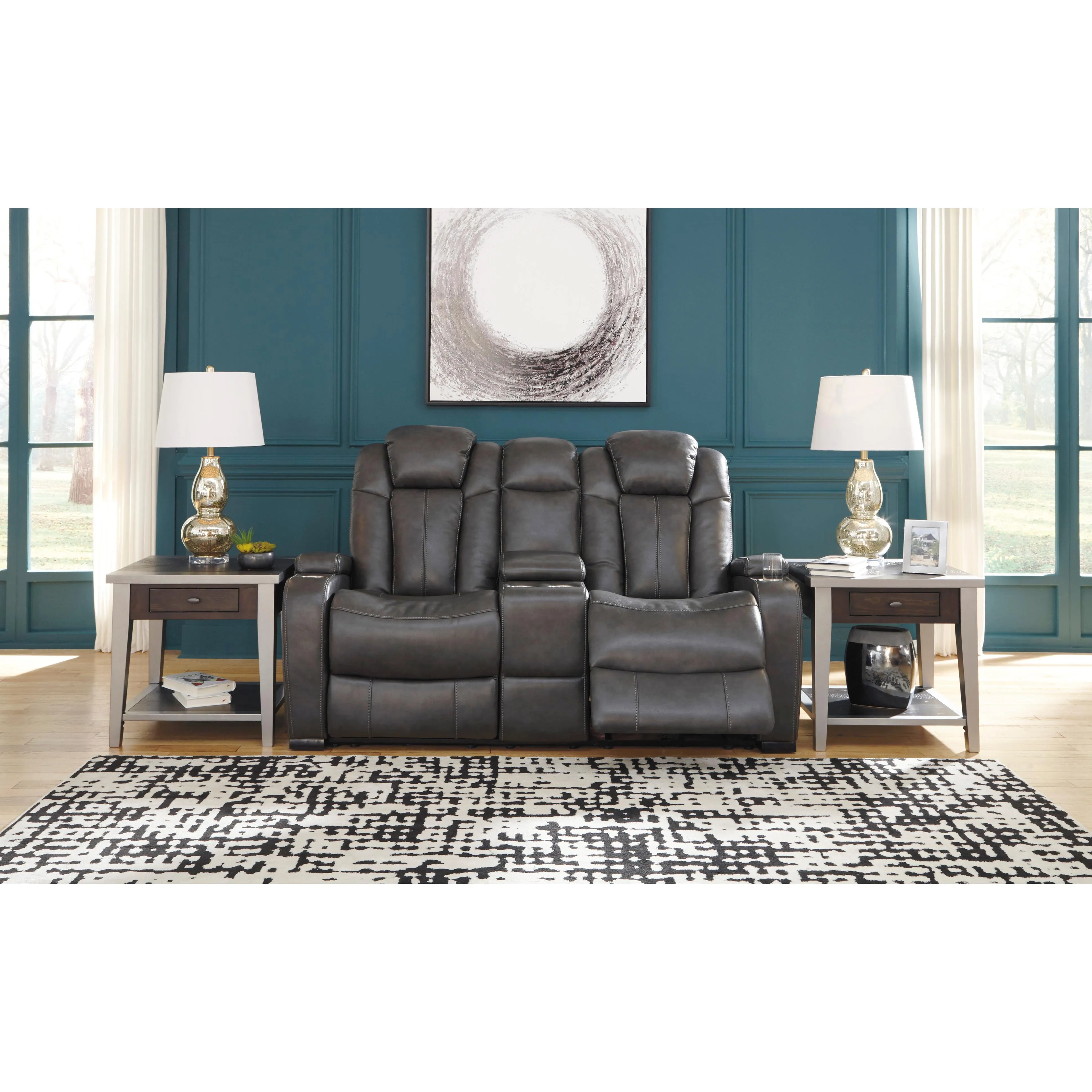 Signature Design by Ashley Turbulance Power Reclining Leather Look Loveseat with Console 8500118C