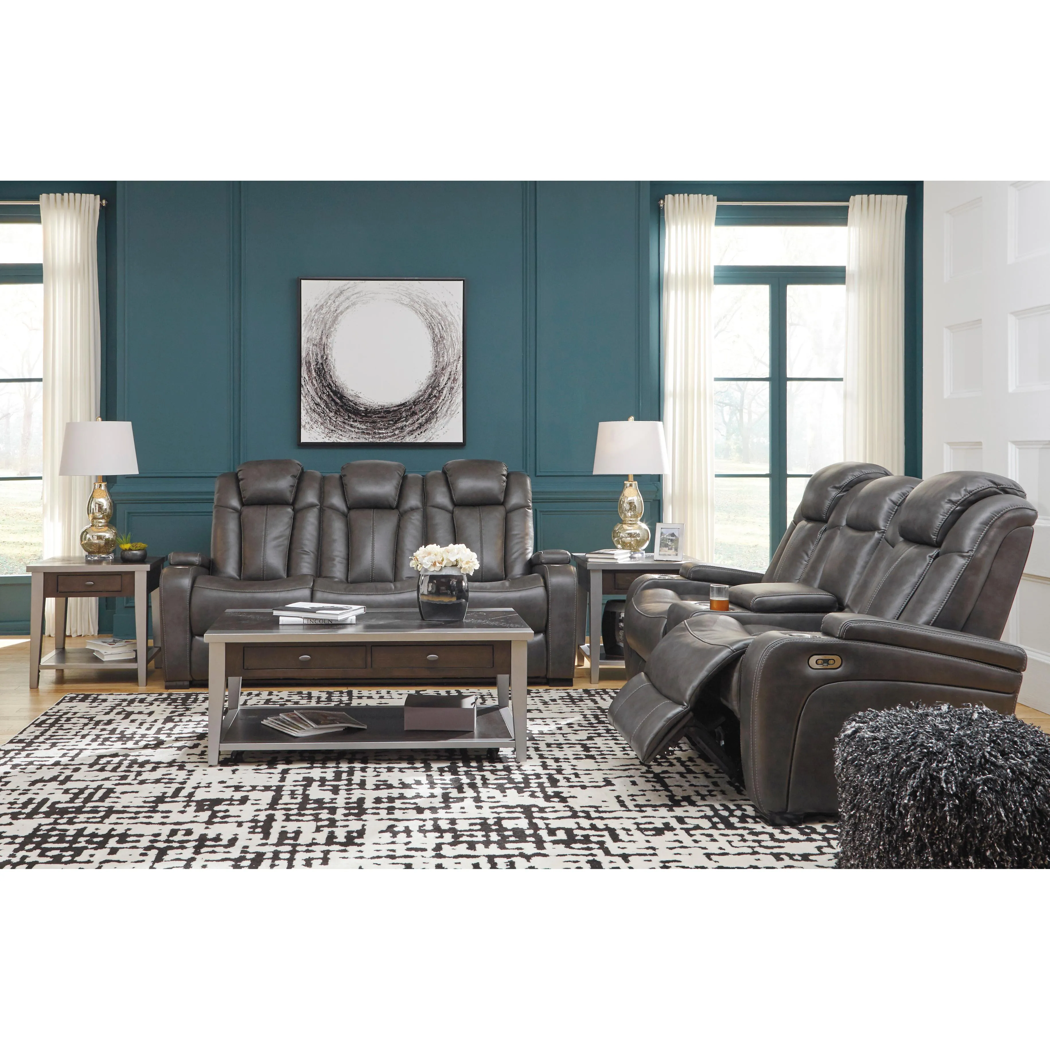 Signature Design by Ashley Turbulance Power Reclining Leather Look Loveseat with Console 8500118C