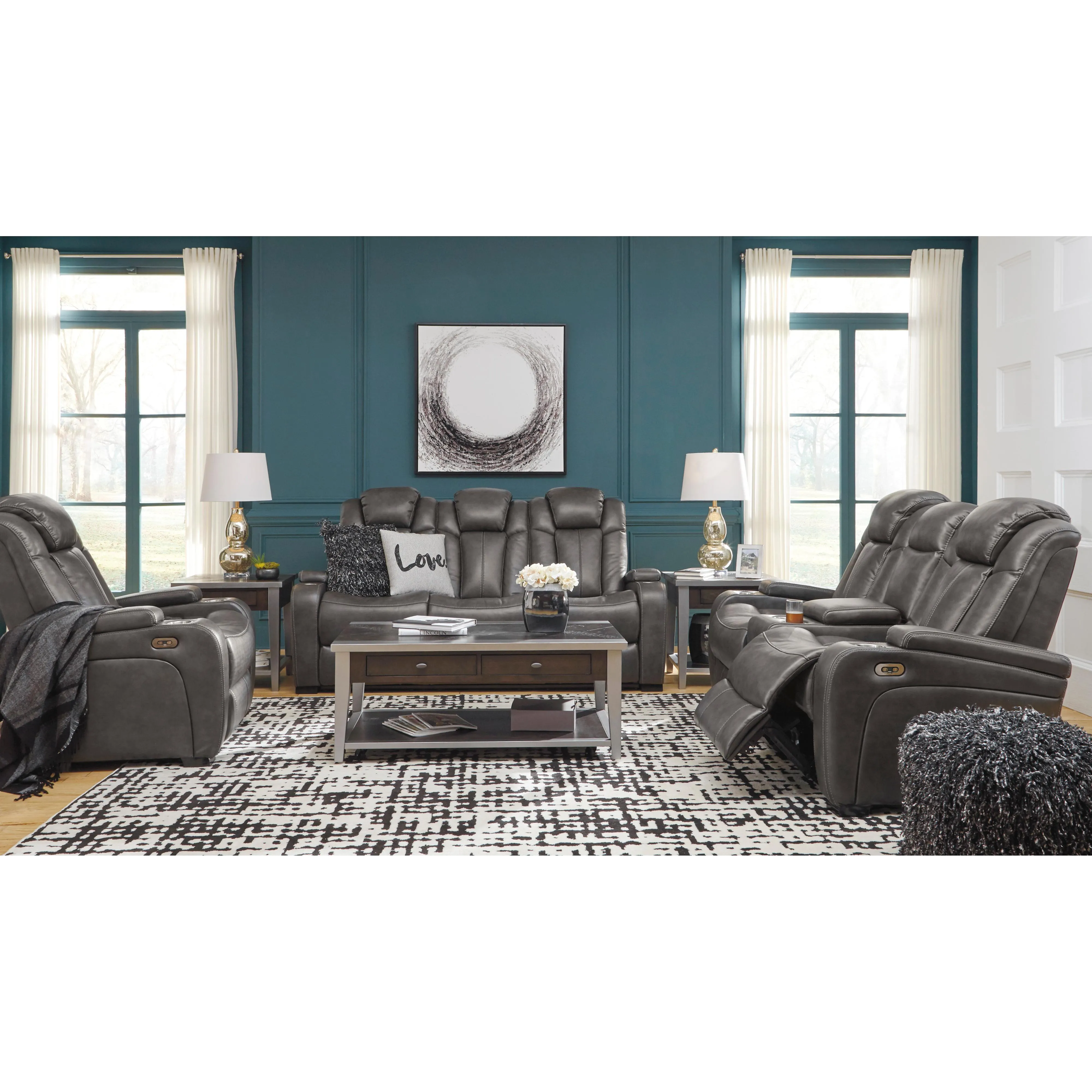 Signature Design by Ashley Turbulance Power Reclining Leather Look Loveseat with Console 8500118C