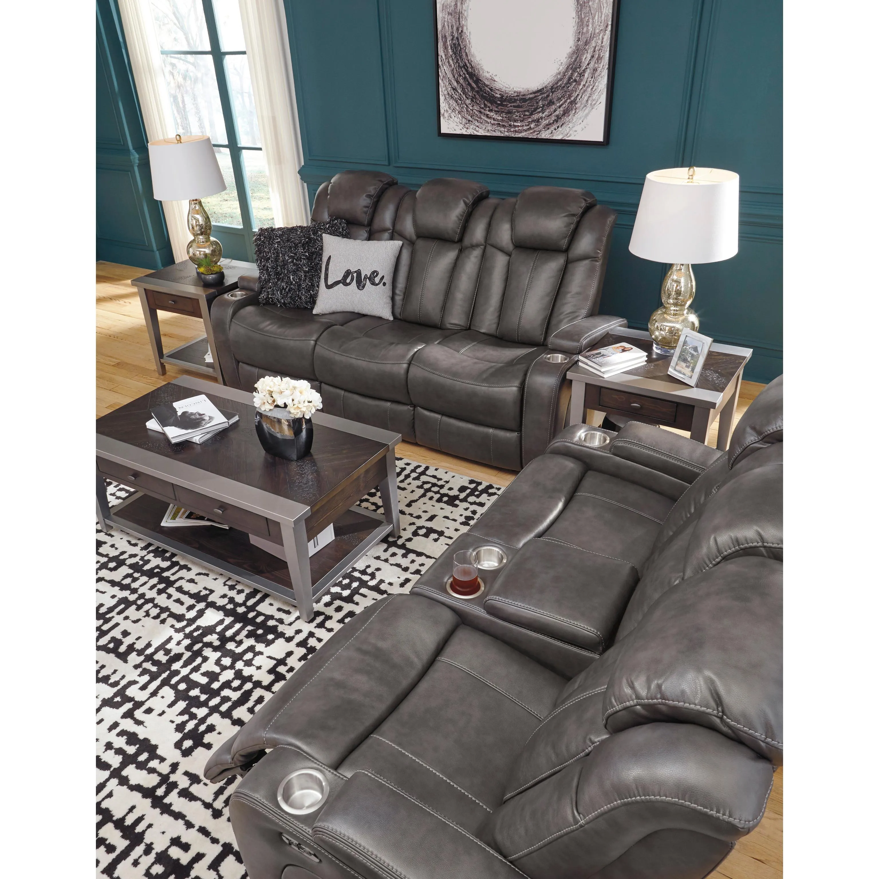 Signature Design by Ashley Turbulance Power Reclining Leather Look Loveseat with Console 8500118C