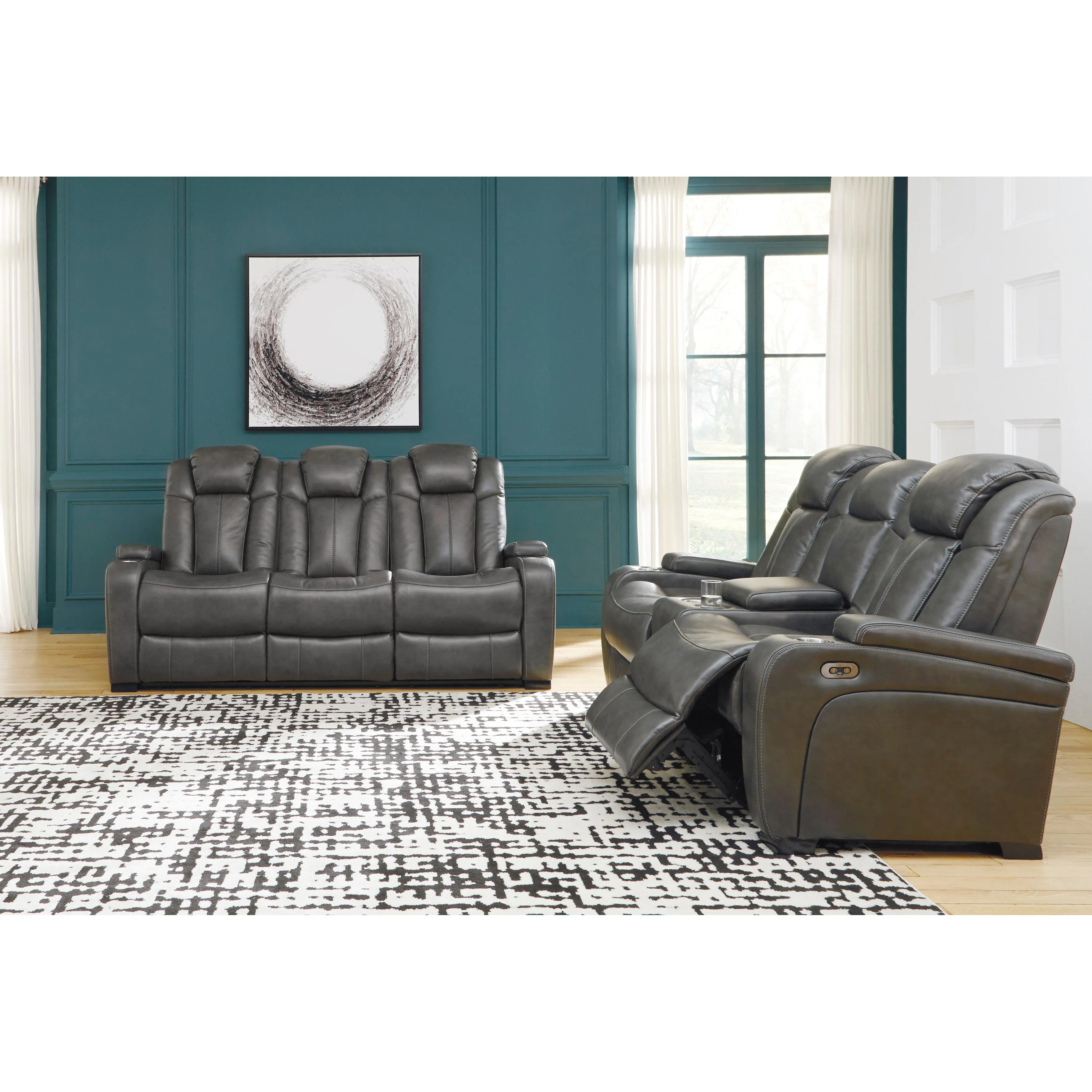 Signature Design by Ashley Turbulance Power Reclining Leather Look Loveseat with Console 8500118C