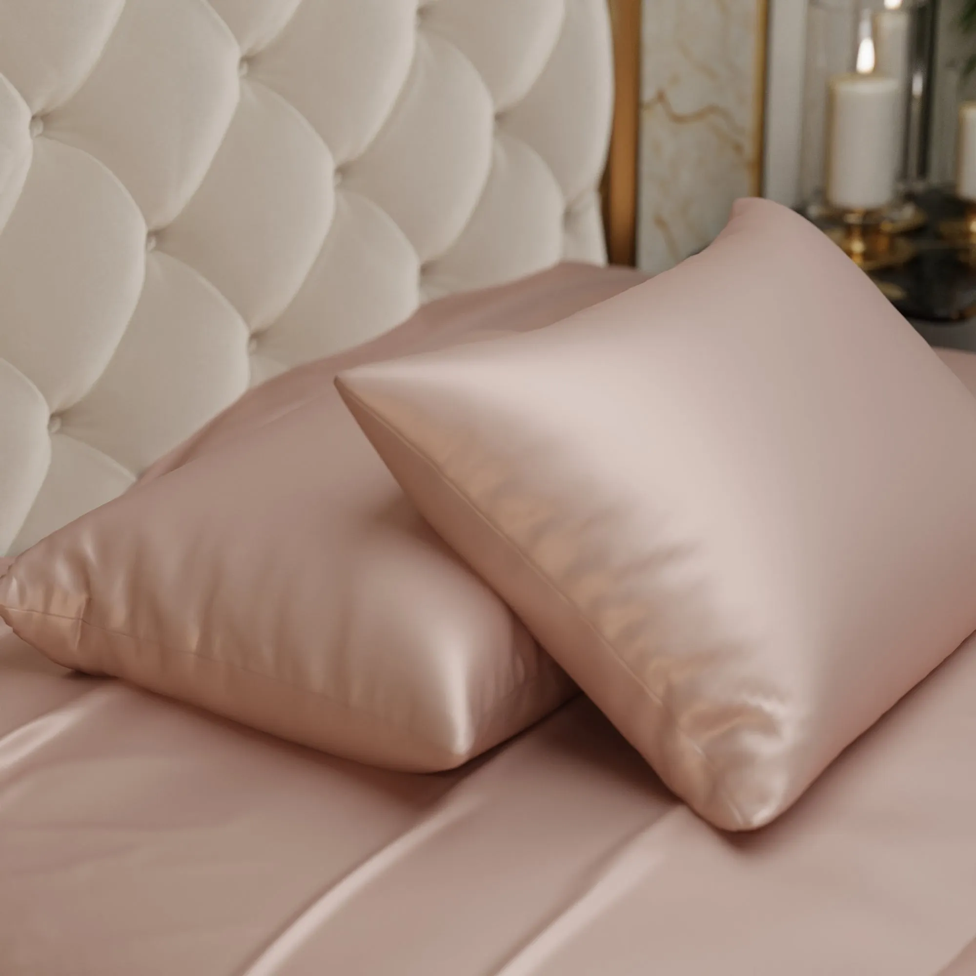 Silk-Like Champagne Pillow Covers - Set of 2