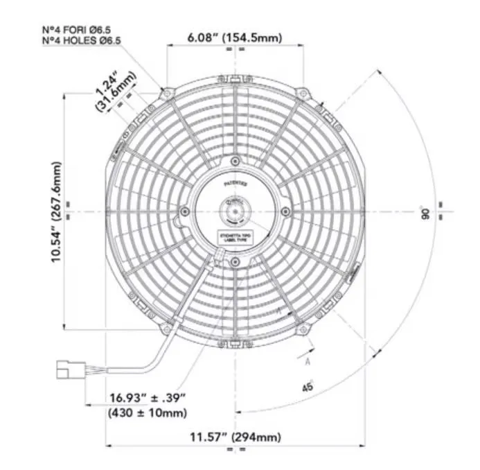 SPAL 11.00" Electric Fan Pusher Style Medium Profile 962CFM 10 Blade Straight Style Blade - 30101502