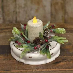 White Distressed Double Candle Plate, 7"