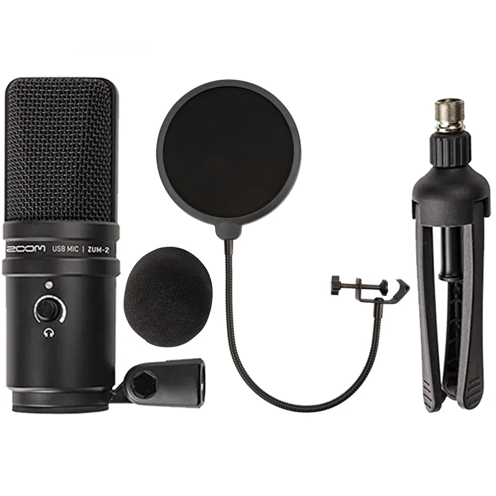 Zoom ZUM-2 Microphone with Desktop Stand, Cable & Windscreen   Microphone Pop Filter